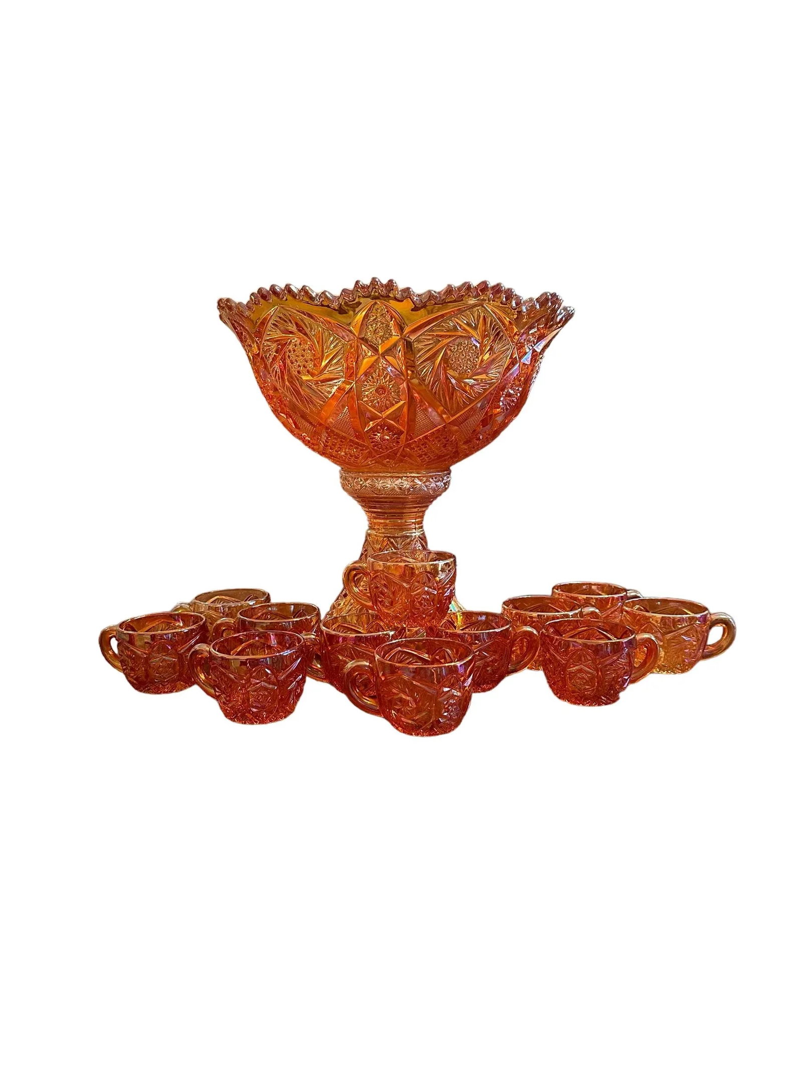 Imperial Iridescent Glass Punch Bowl Set, Marigold - 9