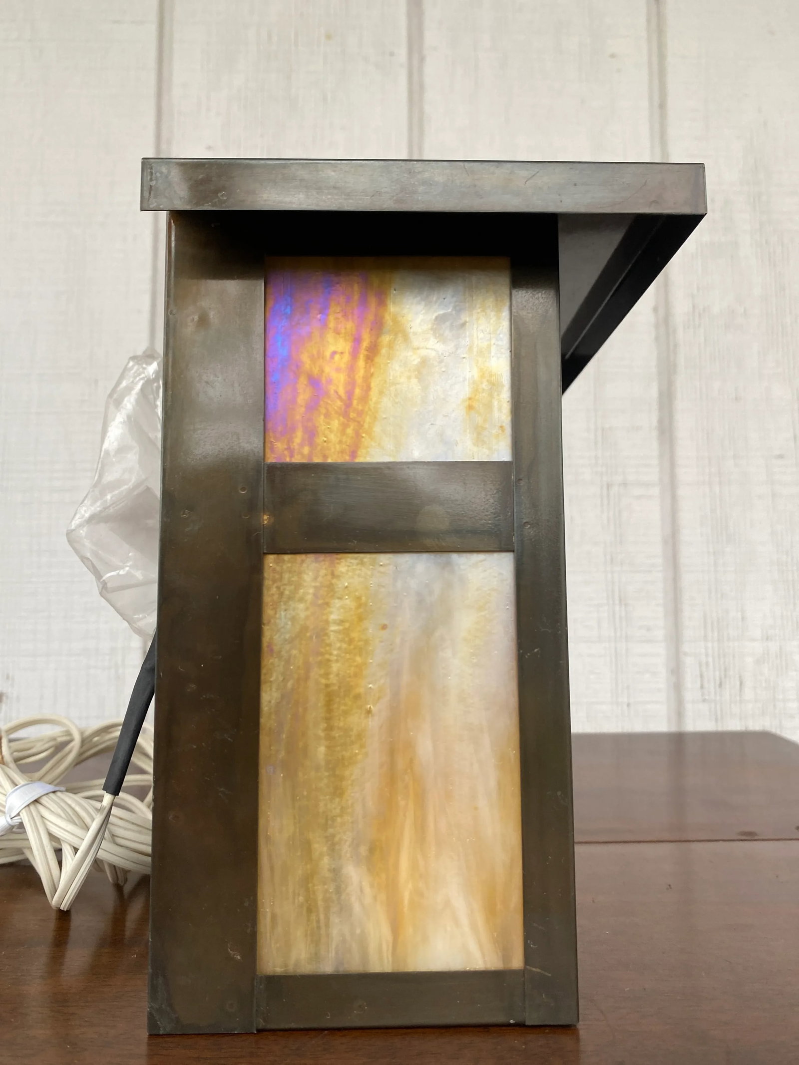 Vintage Arroyo Craftsmen Iridescent Glass Sconce Table Lamp - 3