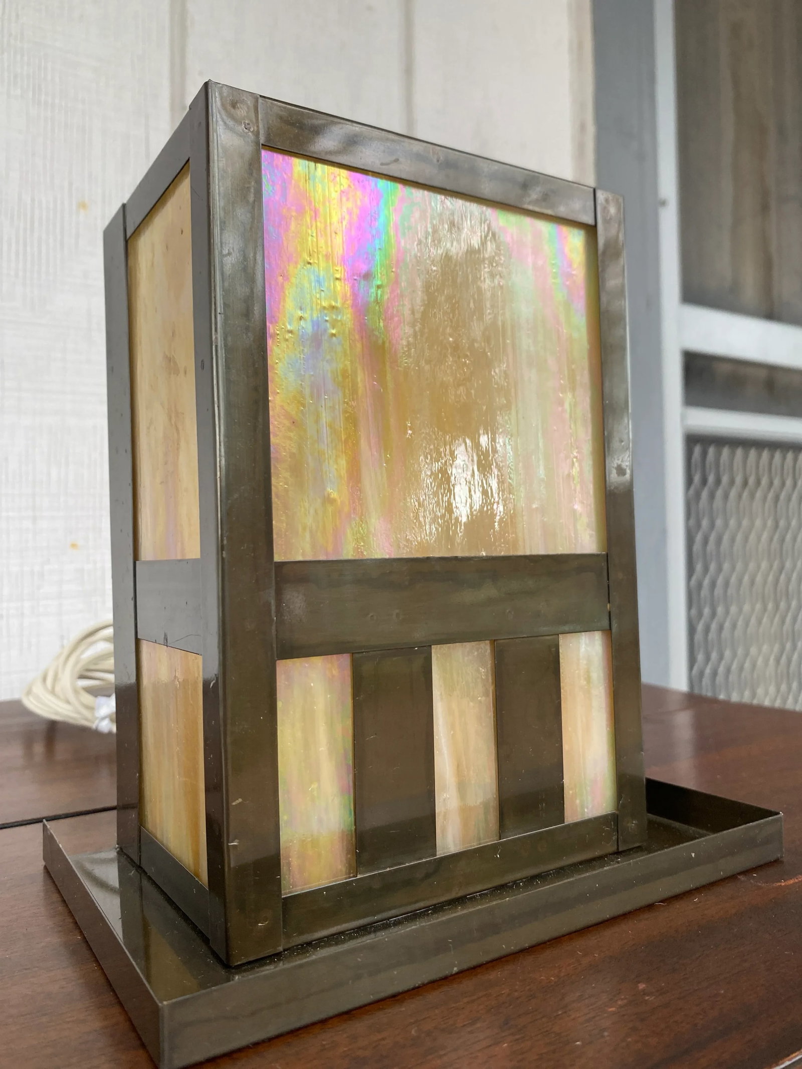 Vintage Arroyo Craftsmen Iridescent Glass Sconce Table Lamp - 6