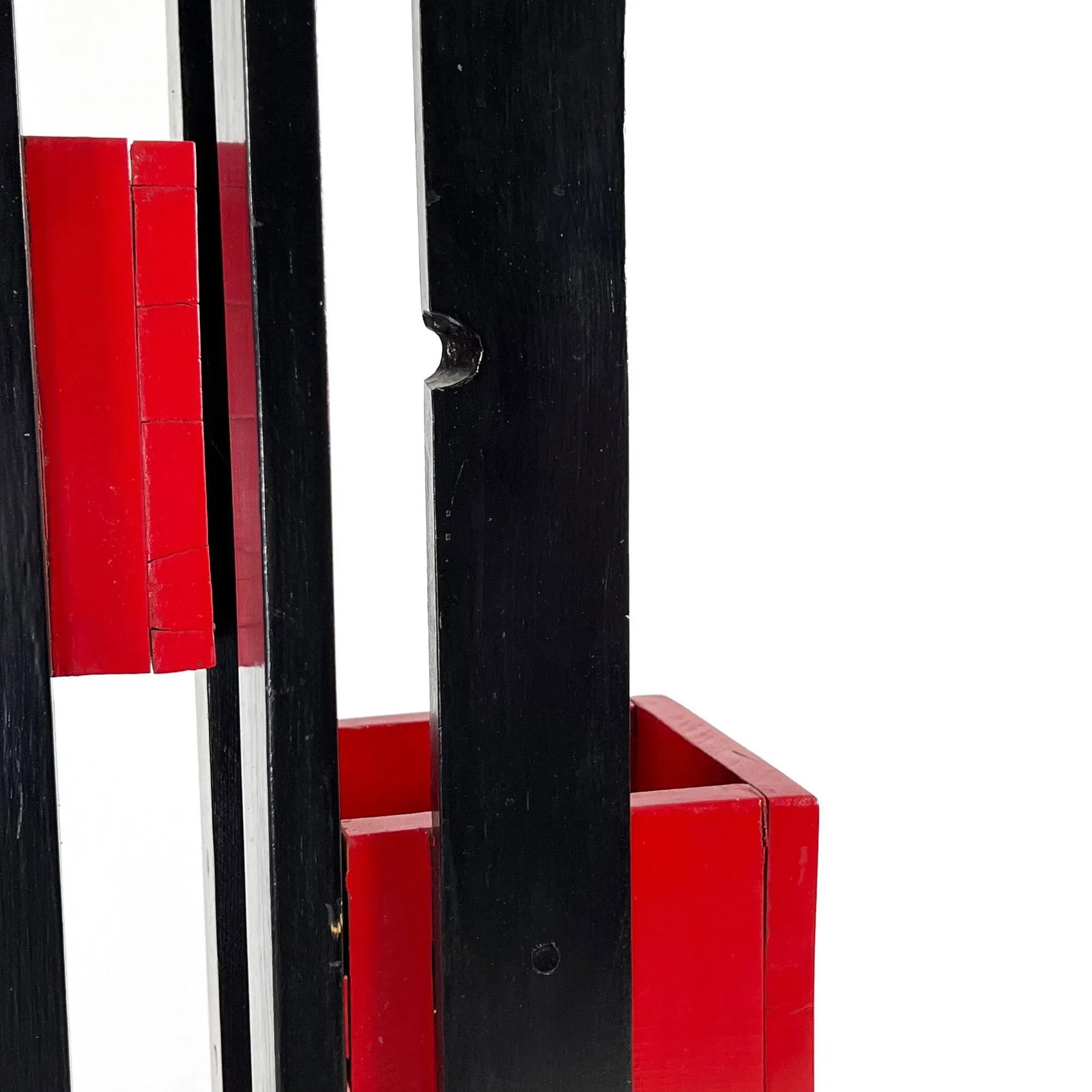 Vintage 1960s Handmade Modern Painted Black & Red Wood De Stilj Staggered Cubes Floor Planter - 3