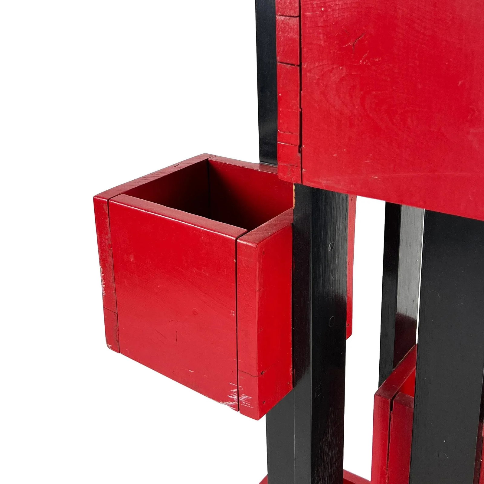 Vintage 1960s Handmade Modern Painted Black & Red Wood De Stilj Staggered Cubes Floor Planter - 4