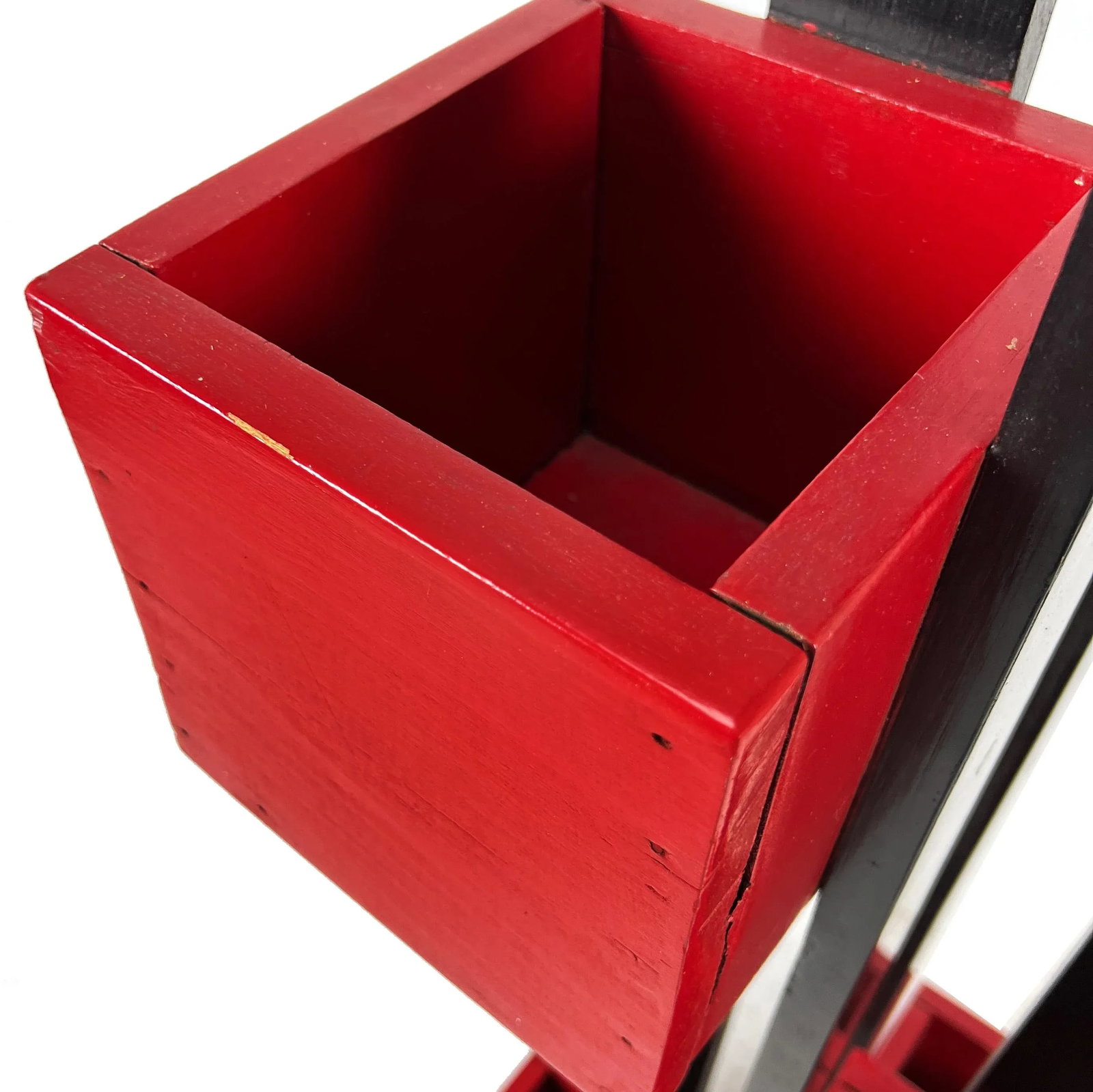 Vintage 1960s Handmade Modern Painted Black & Red Wood De Stilj Staggered Cubes Floor Planter - 8
