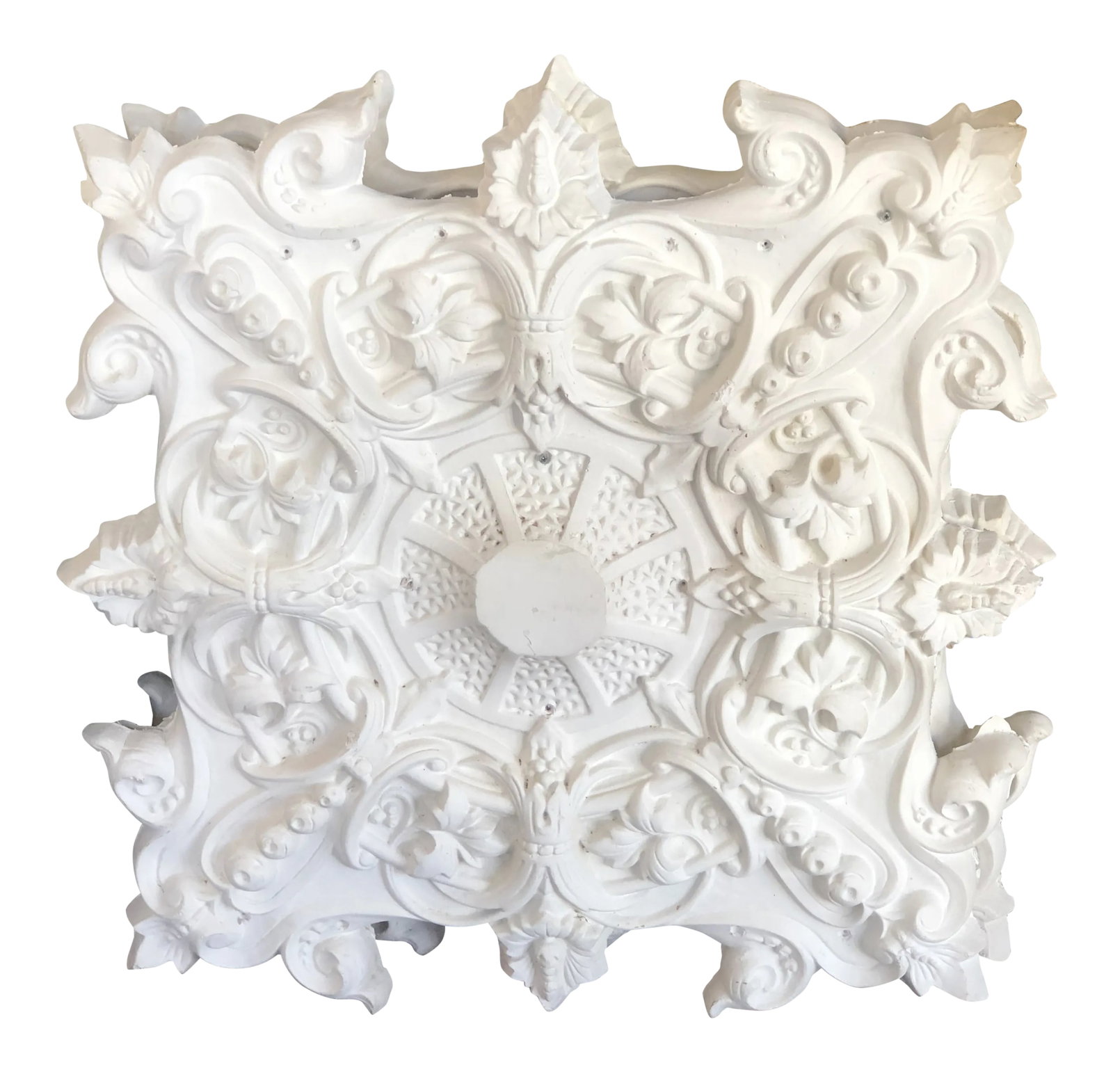 French Plaster Ceiling Medallion: This is a beautiful plaster medallion that was salvaged out of the Hadid estate that was built by Mohamed Hadid father of supermodels Gigi and Bella Hadid. This amazing home was featured in Forbes