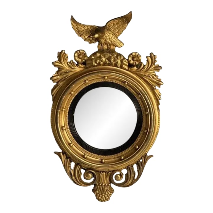 Regency, Circular Convex Wall Mirror, Giltwood, Eagle Motif, Usa, 1950s (1 of 9)