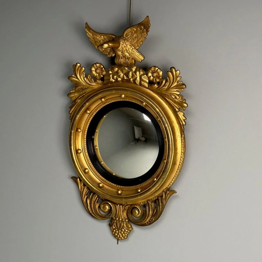 Regency, Circular Convex Wall Mirror, Giltwood, Eagle Motif, Usa, 1950s - 3