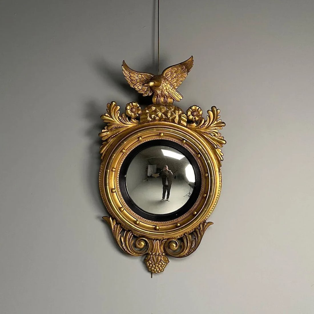 Regency, Circular Convex Wall Mirror, Giltwood, Eagle Motif, Usa, 1950s - 4