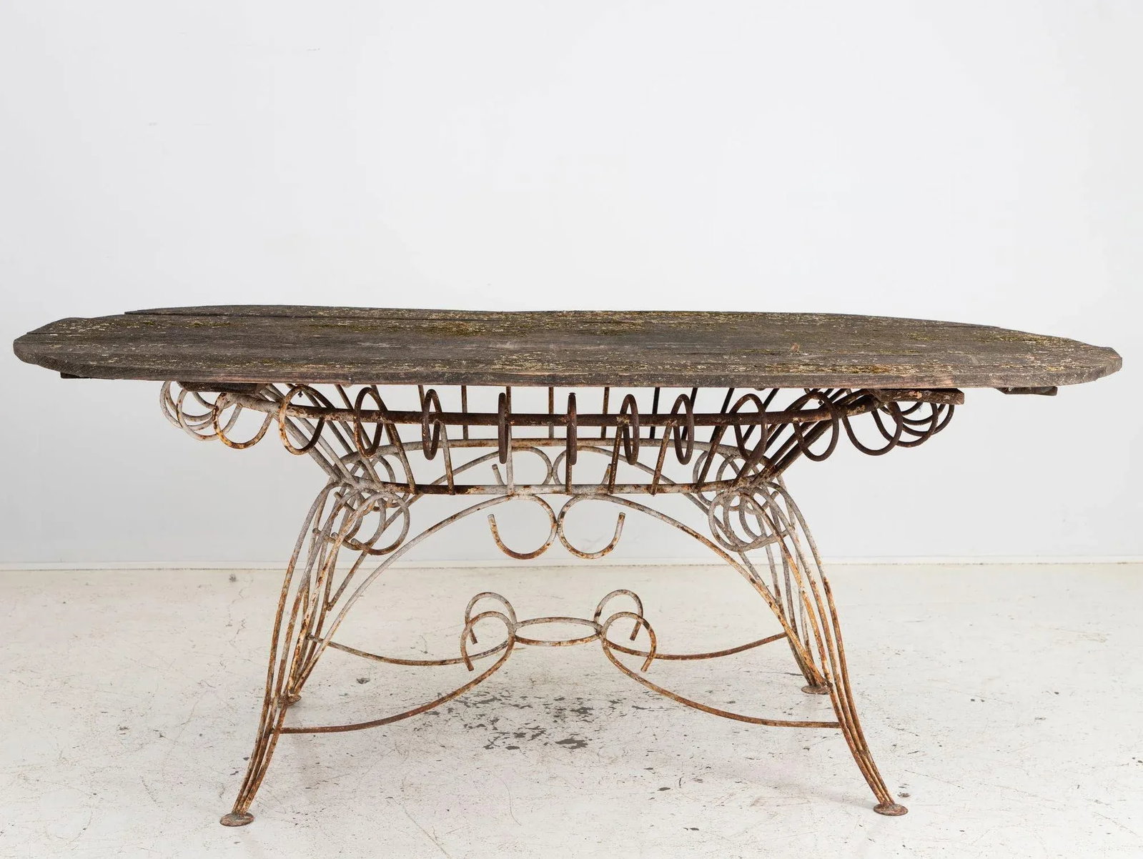 White Iron and Wood Topped Garden Dining Table, France 1930s - 2