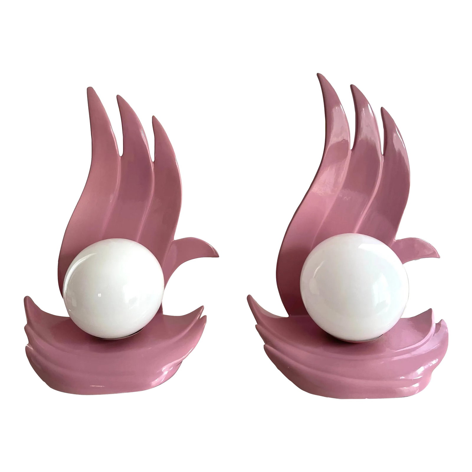1980 Pink Flame Art Deco Lamps - a Pair (1 of 12)