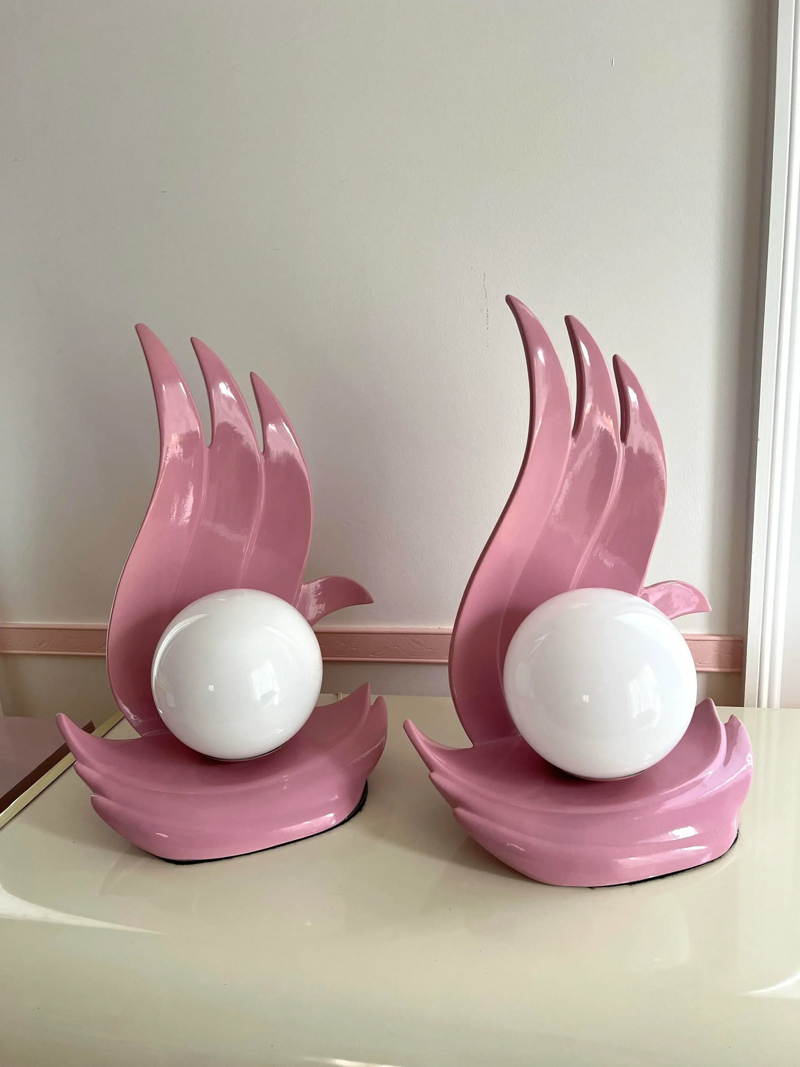 1980 Pink Flame Art Deco Lamps - a Pair - 2
