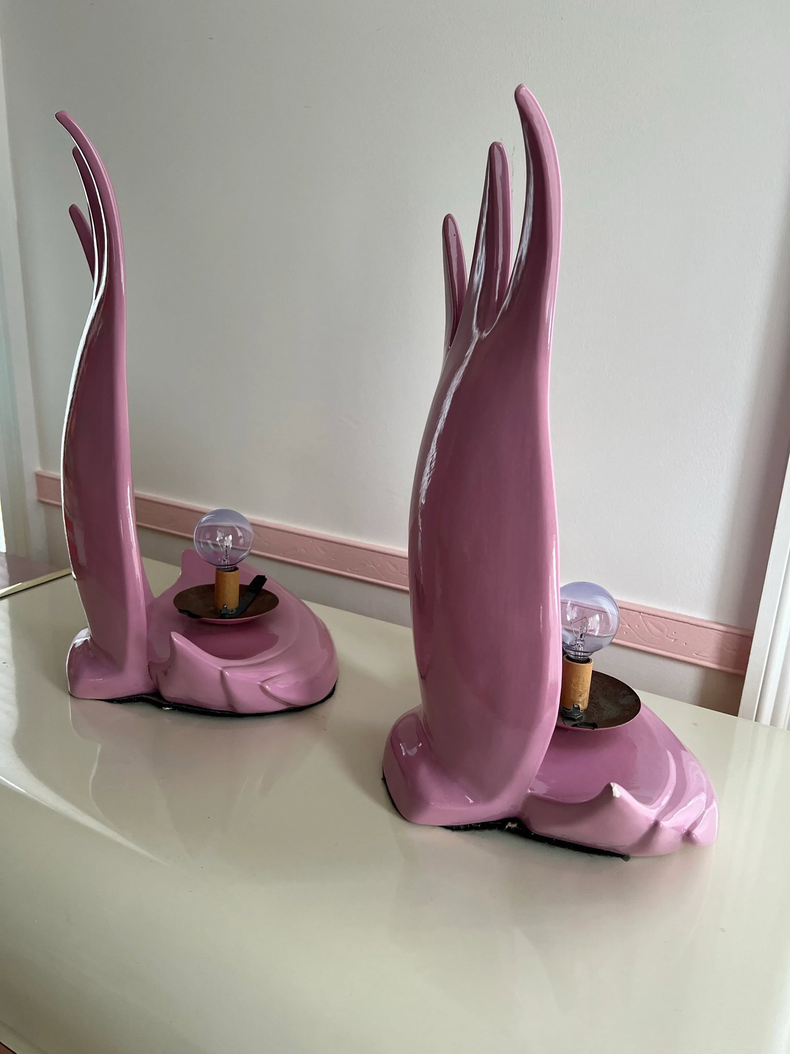 1980 Pink Flame Art Deco Lamps - a Pair - 5