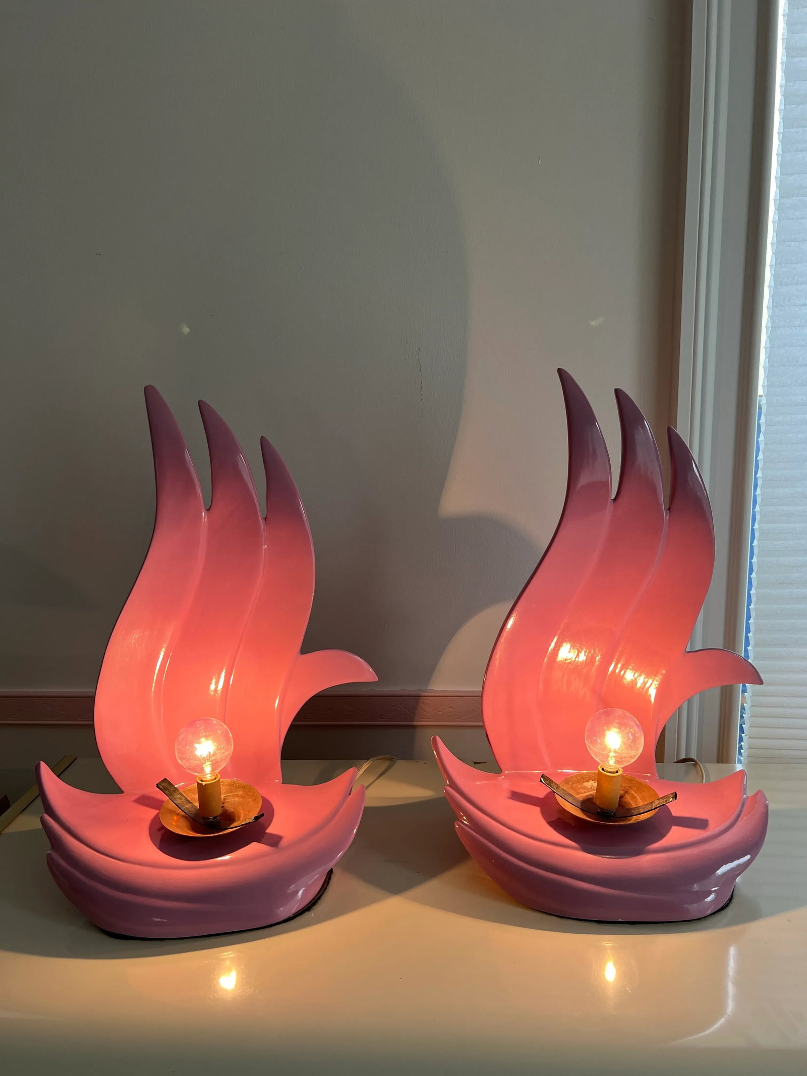 1980 Pink Flame Art Deco Lamps - a Pair - 6