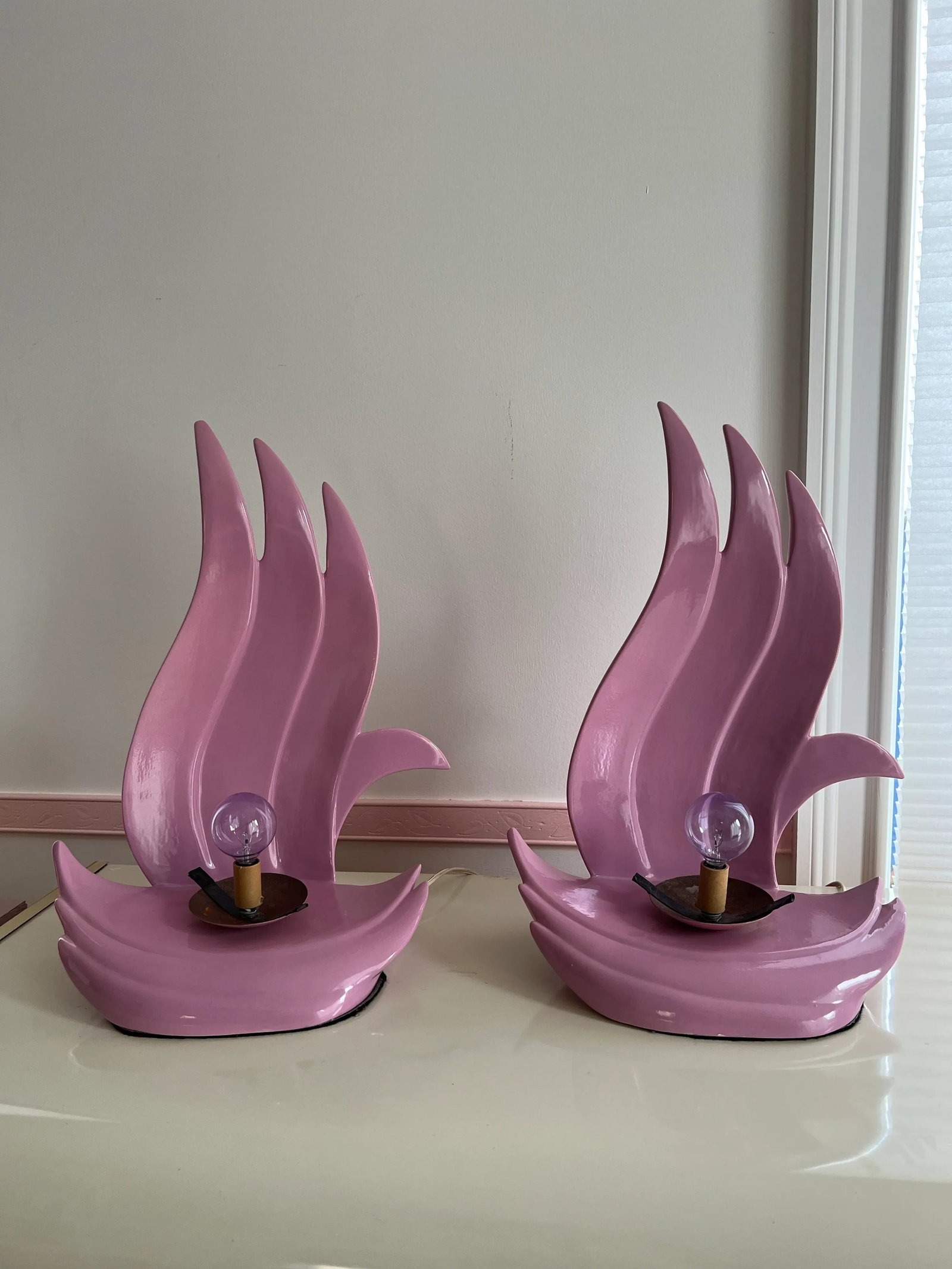 1980 Pink Flame Art Deco Lamps - a Pair - 7