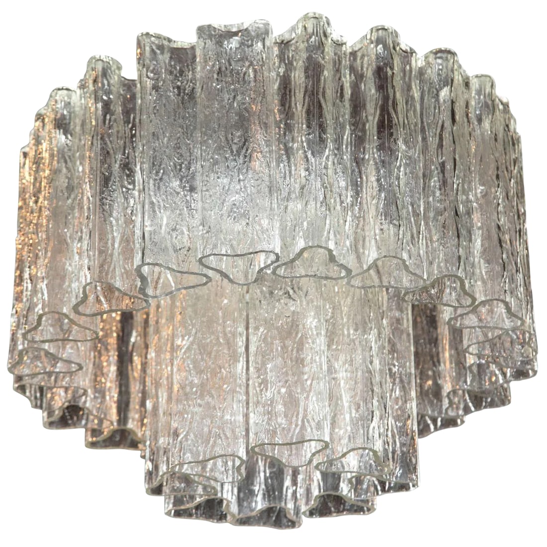 Large Tronchi Murano Venini Chandelier: Tronchi glass pieces are triangular. Nine candelabra sockets. Condition: Alterations: Original Condition Unaltered Imperfections: Some Imperfections Condition Notes: Excellent Origin: Italy Creator: