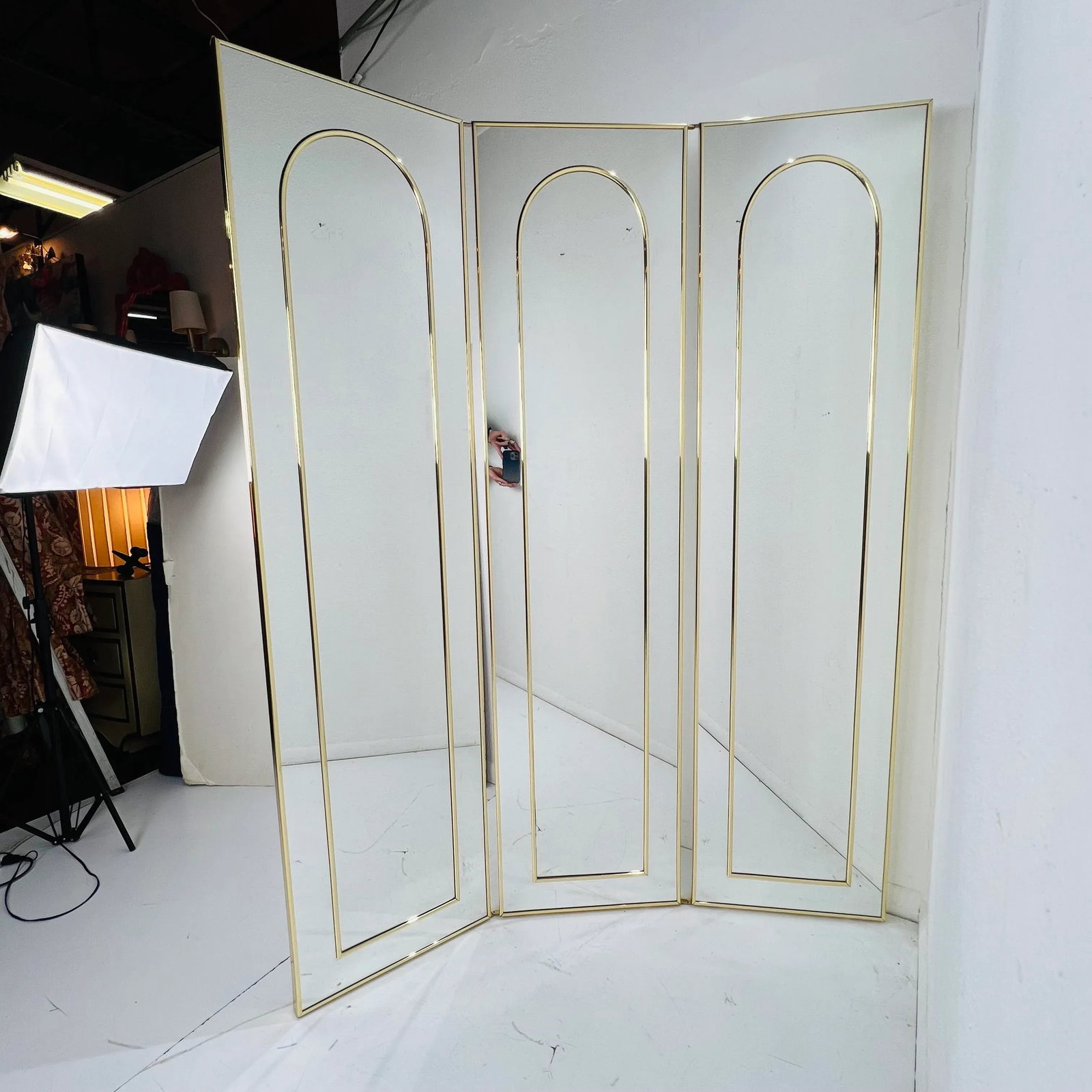 1970s 3 Panel Double Sided Mirror Screen / Room Divider - 7