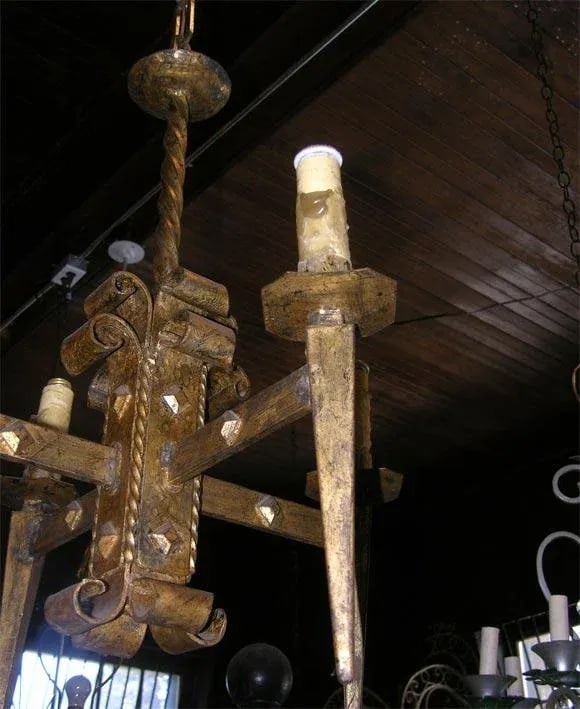 French Gilt Metal Brutalist Style Chandelier - 5