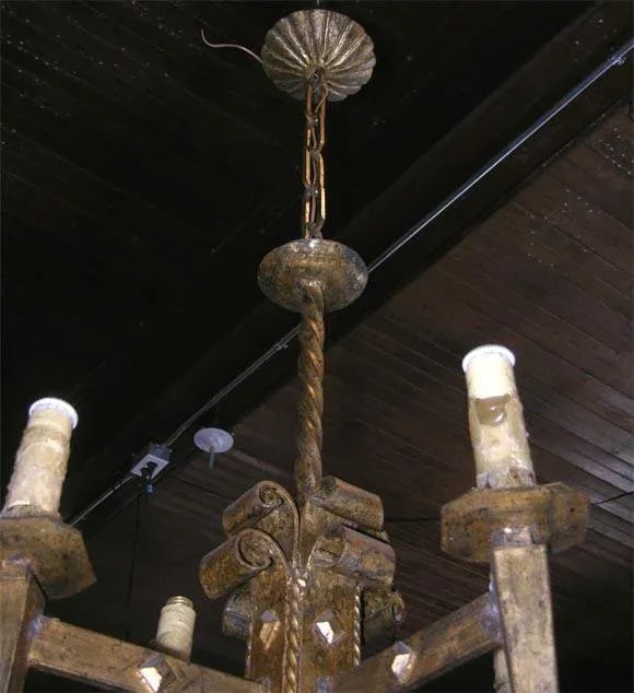 French Gilt Metal Brutalist Style Chandelier - 6