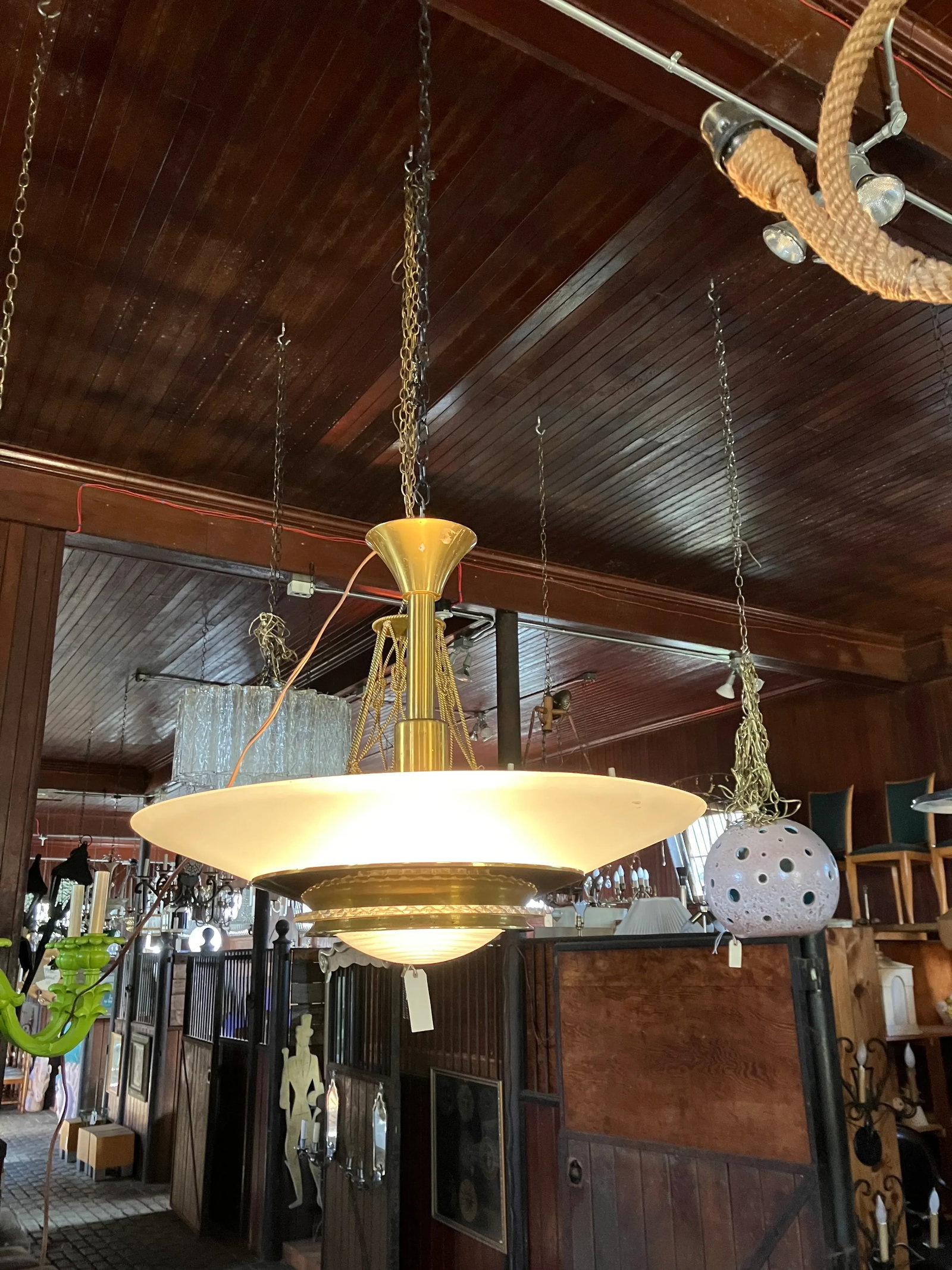 1950s Vintage Etched Glass Disk Light - 11