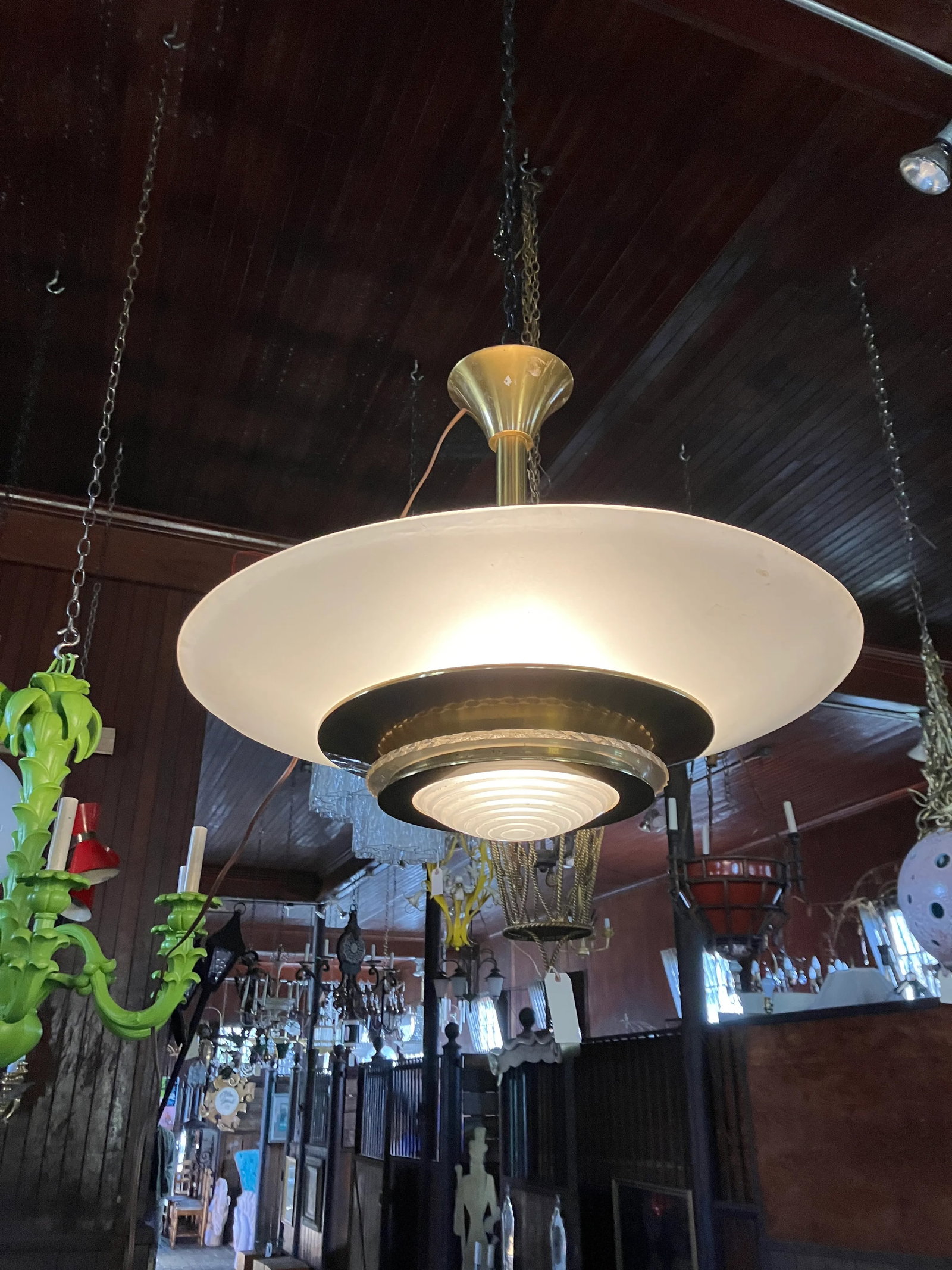 1950s Vintage Etched Glass Disk Light - 9