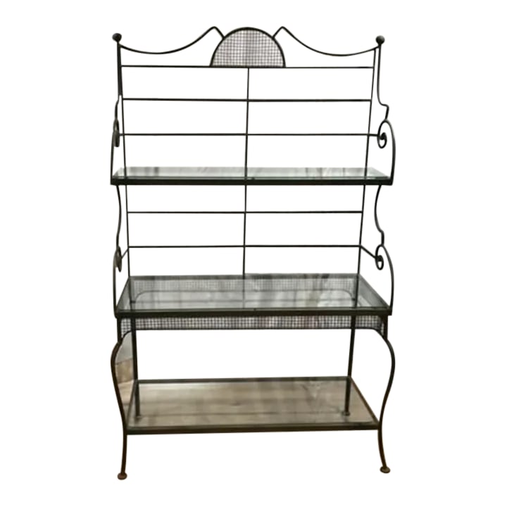 1950s Russell Woodard Wrought Iron 3 Tier Baker's Rack with Glass Shelves (1 of 10)