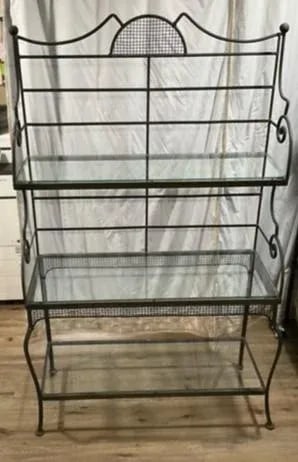 1950s Russell Woodard Wrought Iron 3 Tier Baker's Rack with Glass Shelves - 2