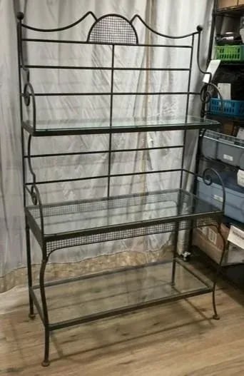 1950s Russell Woodard Wrought Iron 3 Tier Baker's Rack with Glass Shelves - 3