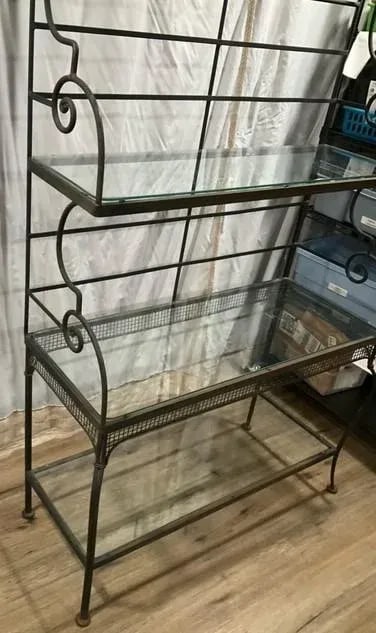 1950s Russell Woodard Wrought Iron 3 Tier Baker's Rack with Glass Shelves - 4