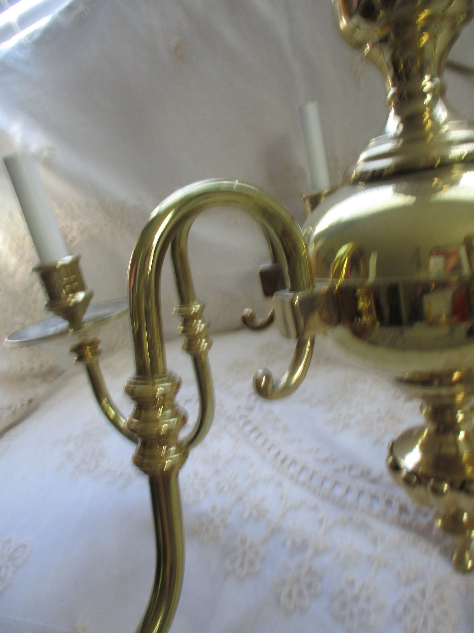 Vintage French Empire Style Late 20th Century Solid Brass Ornate 6 Light Chandelier - 8