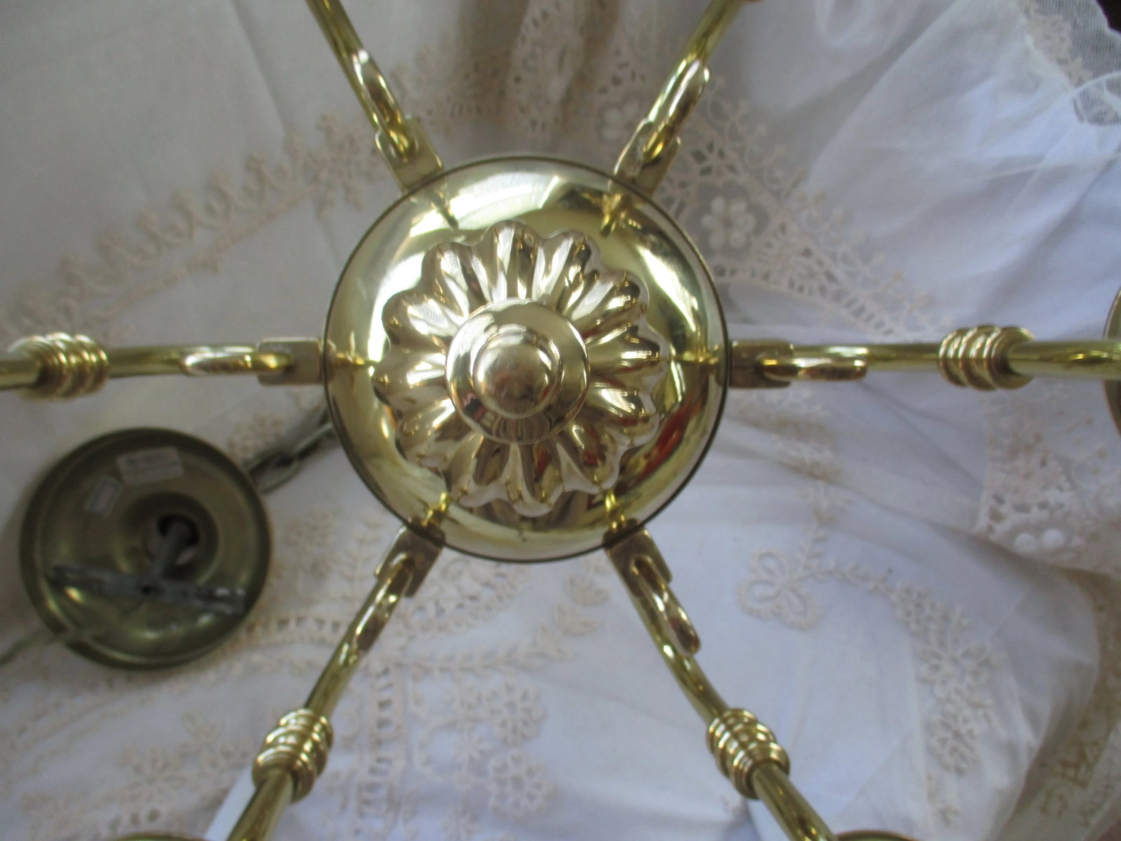 Vintage French Empire Style Late 20th Century Solid Brass Ornate 6 Light Chandelier - 9