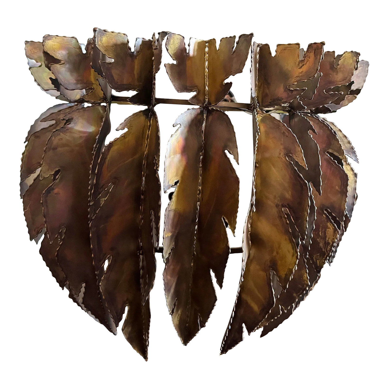 Modern Brutalist Style Brass Leaves Harper Feathered Chandelier by Anthropologie: Brass Leaves Harper Feathered Chandelier by Made Goods and Anthropologie in Modern Brutalist Mid Century Style Retail: $2499.99 + tax + ship Product Details Style No. 39969530; Color Code: Sheet cut