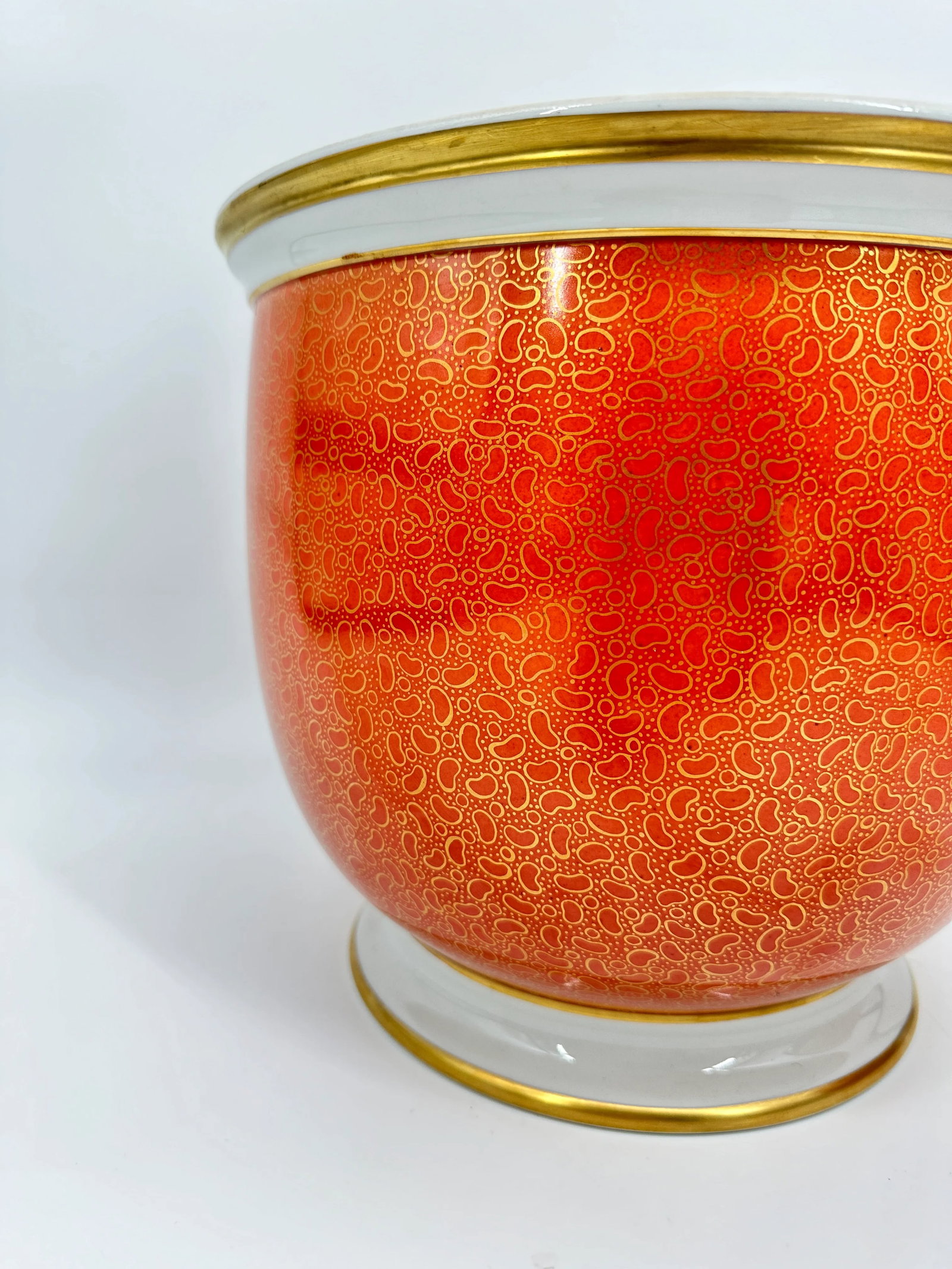 1980s Vintage Giulia Mangani / Goodfriend & Co. Porcelain Orange & Gold Jardinieres- a Pair - 3