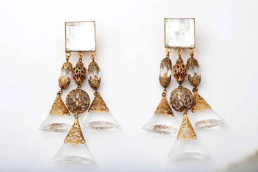French Lucite Triple Dangle Earrings - 2