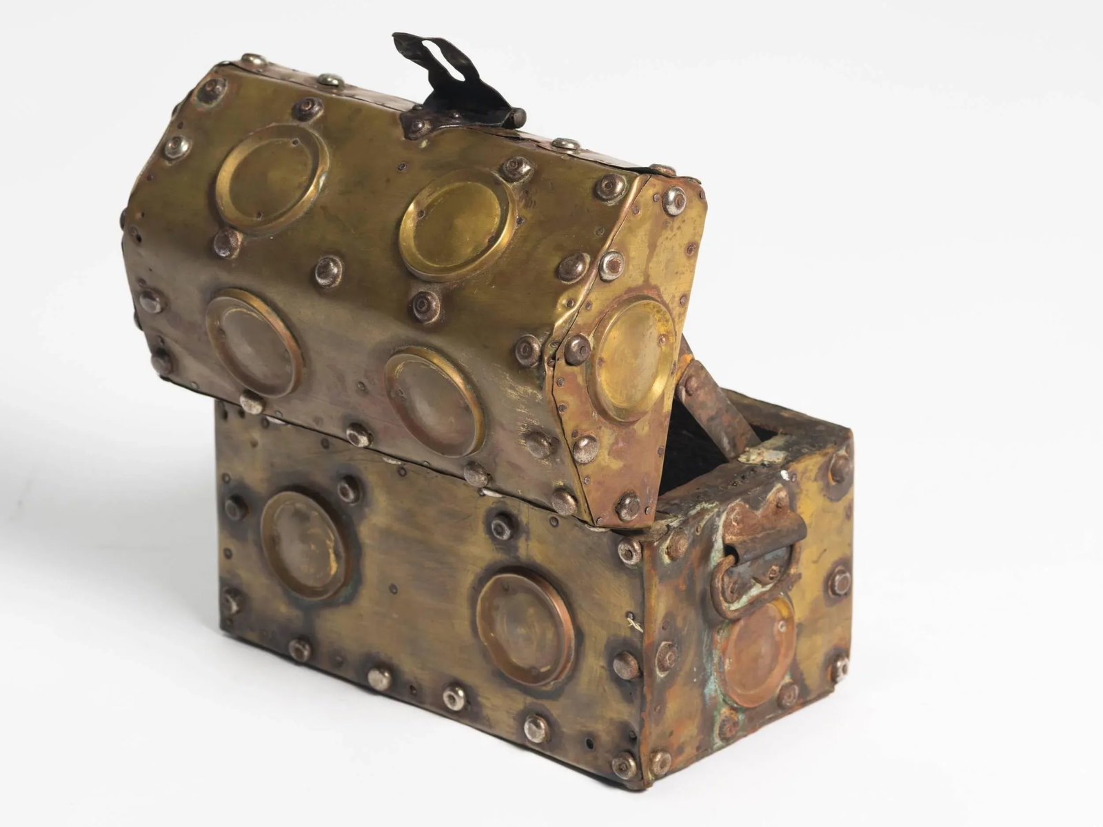 Arts & Crafts Studded Brass Box - 4