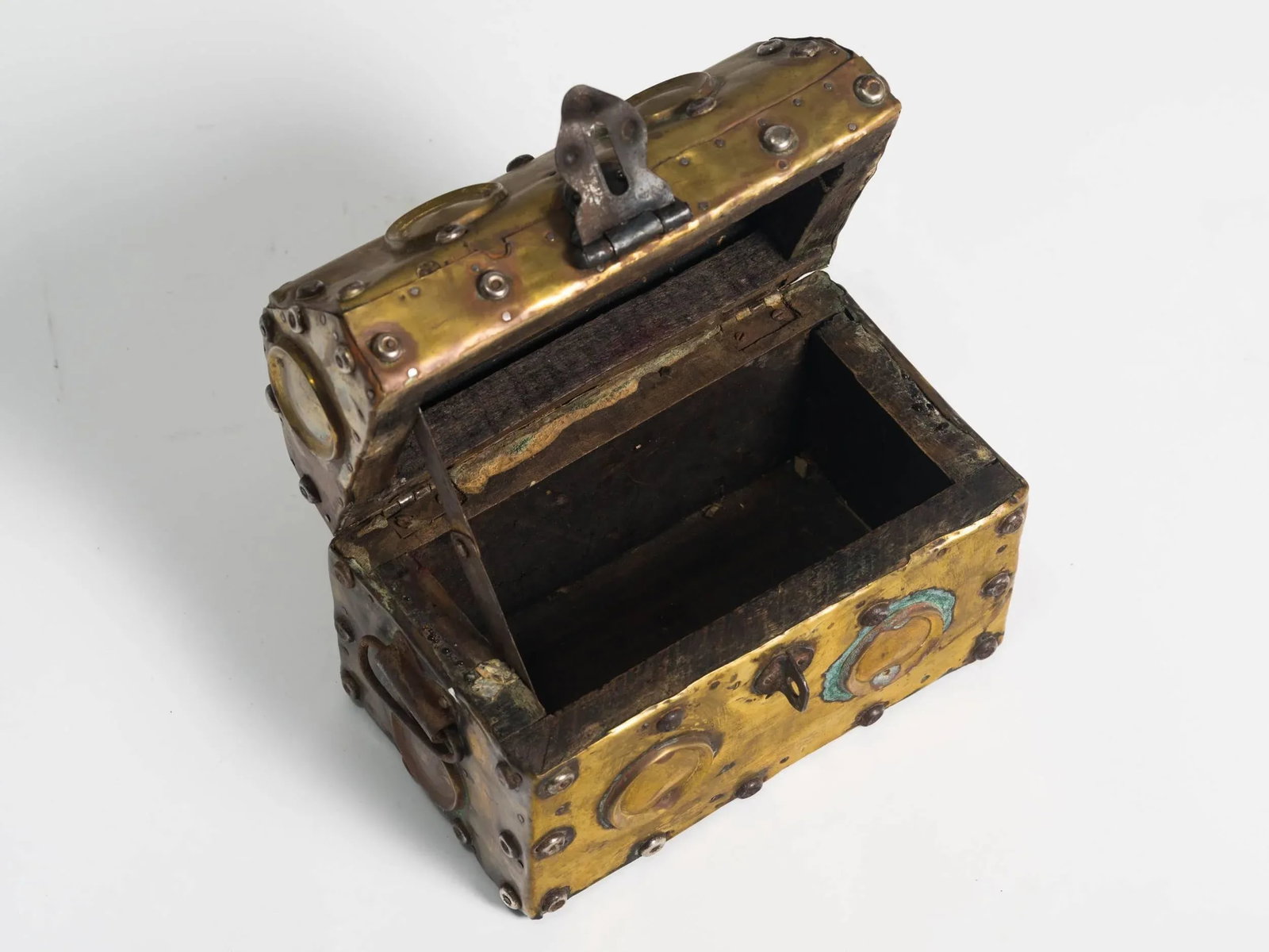Arts & Crafts Studded Brass Box - 5