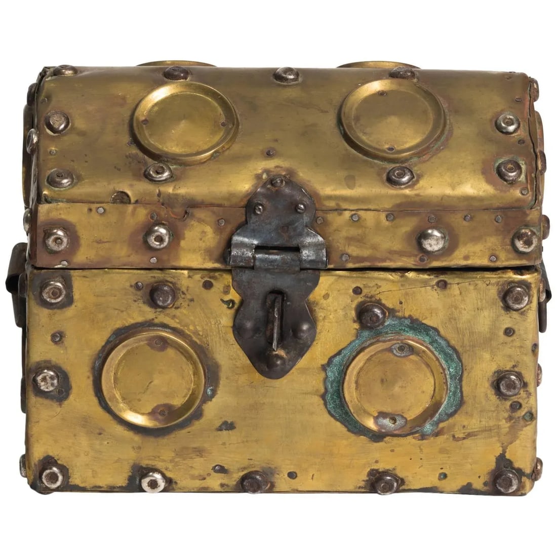 Arts & Crafts Studded Brass Box - 7