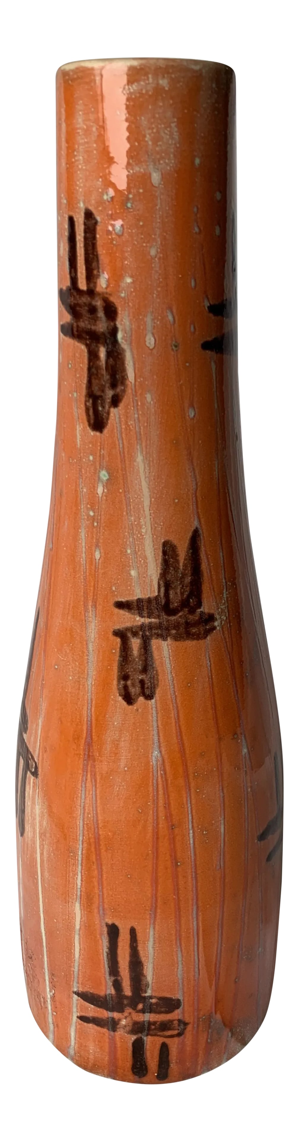 Guido Gambone Italian Pottery Vase: Offered is a rare Italian pottery vase by famous artist Guido Gambone. This beautiful vase features a glossy glaze with shades of orange, with black accents. Signed "Gambone Italy" with donkey mark.