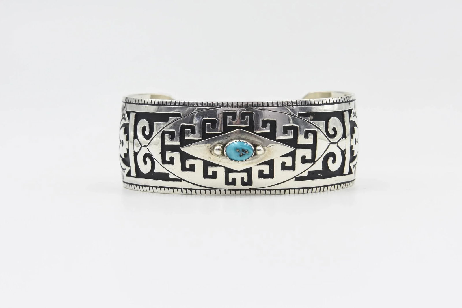 Late 20th Century Native American Turquoise Sterling Silver Cuff Bracelet by Jacob Kahe - 12
