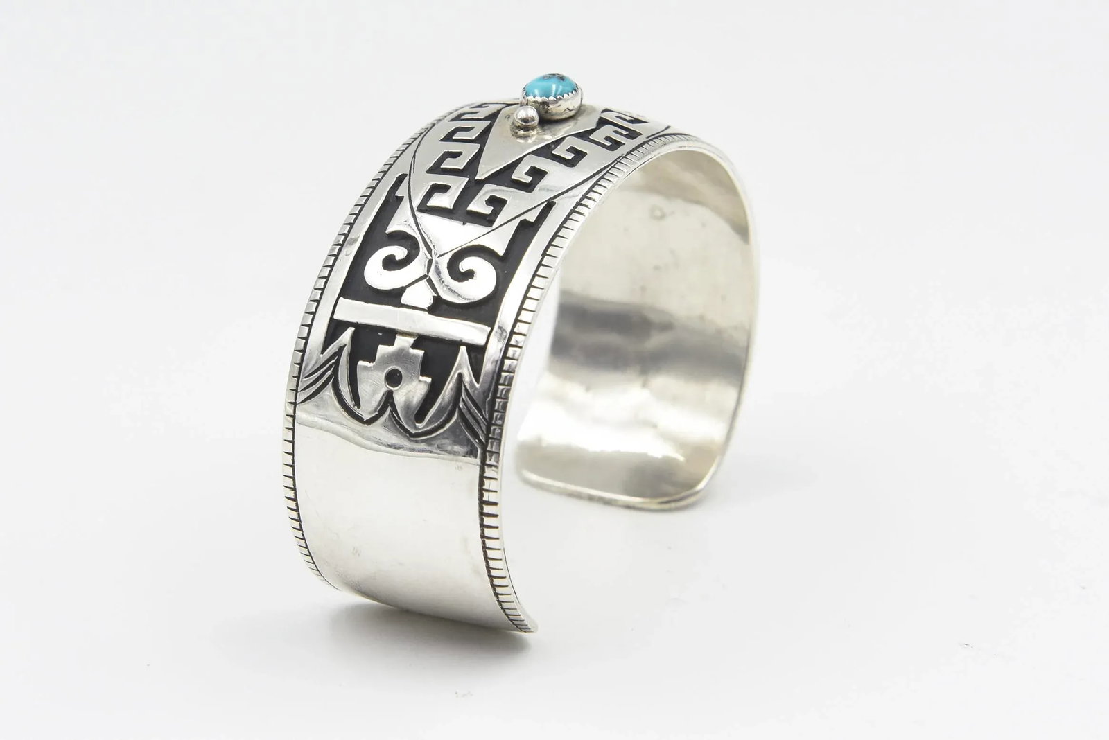 Late 20th Century Native American Turquoise Sterling Silver Cuff Bracelet by Jacob Kahe - 9