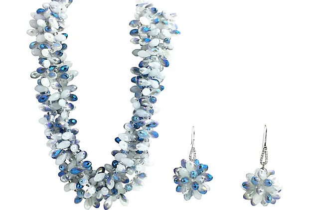 Faceted Blue Crystal Necklace & Earrings - 7