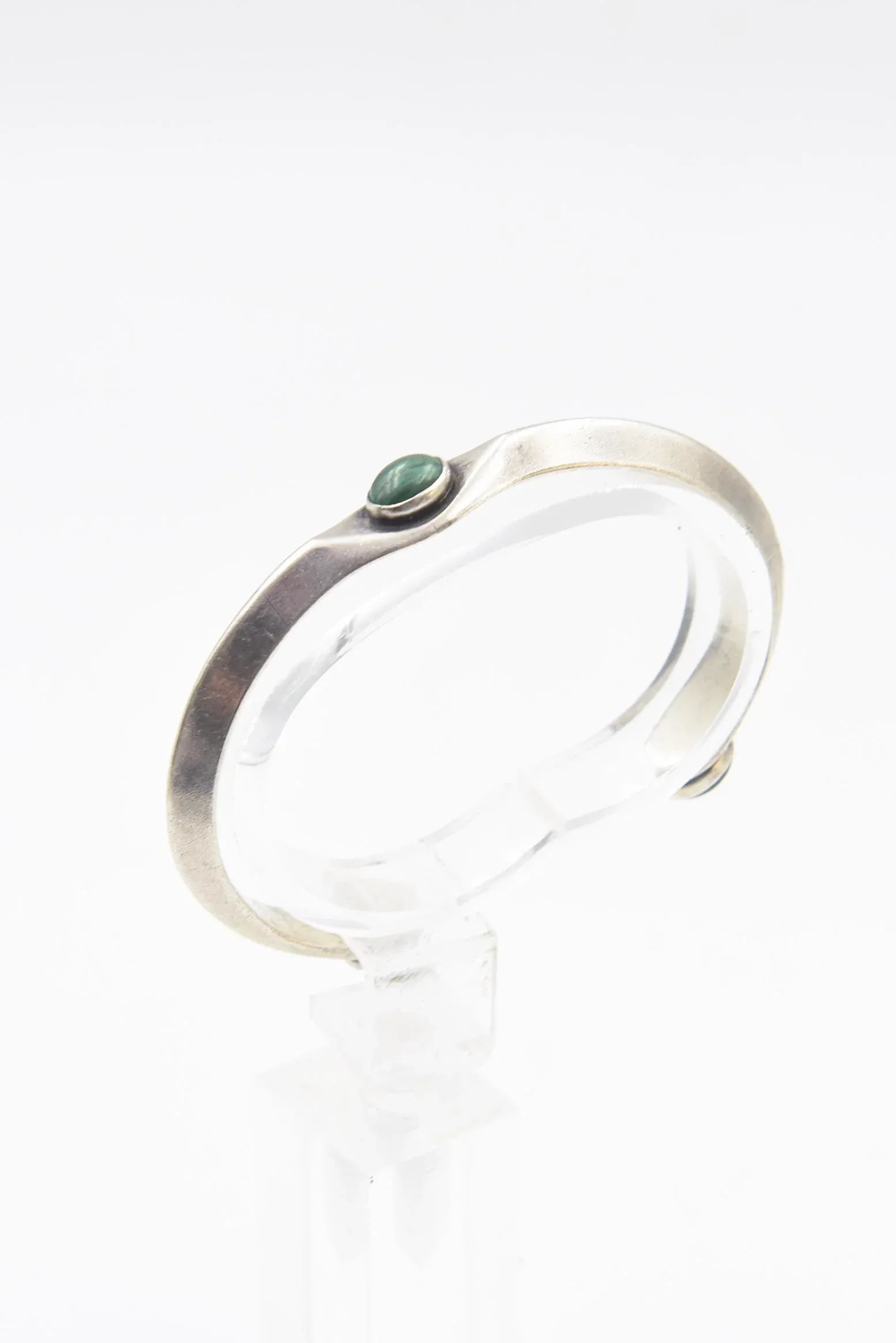 Vintage Navajo Native American Malachite Sterling Silver Cuff Bracelet by Russell Sam - 11