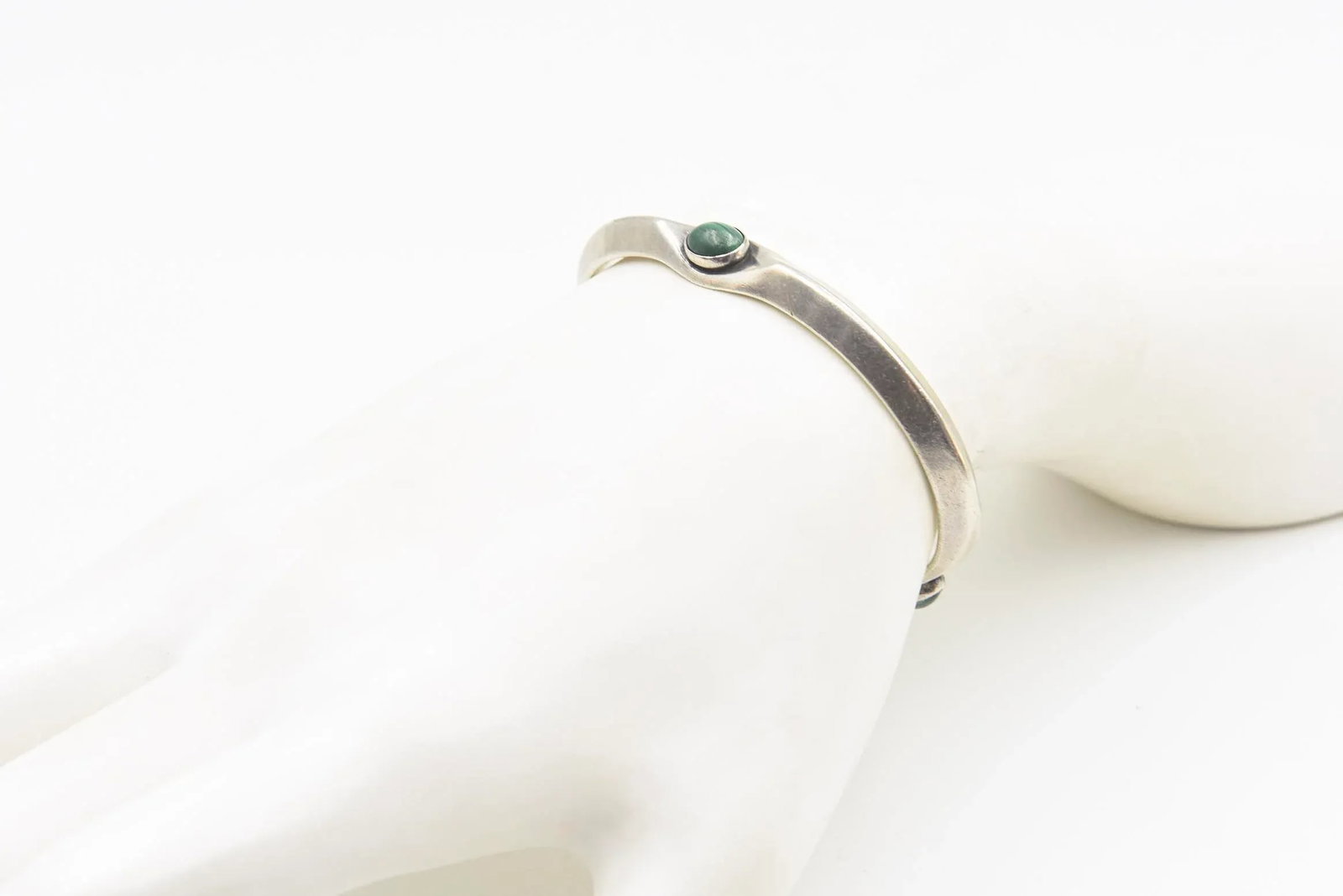 Vintage Navajo Native American Malachite Sterling Silver Cuff Bracelet by Russell Sam - 12