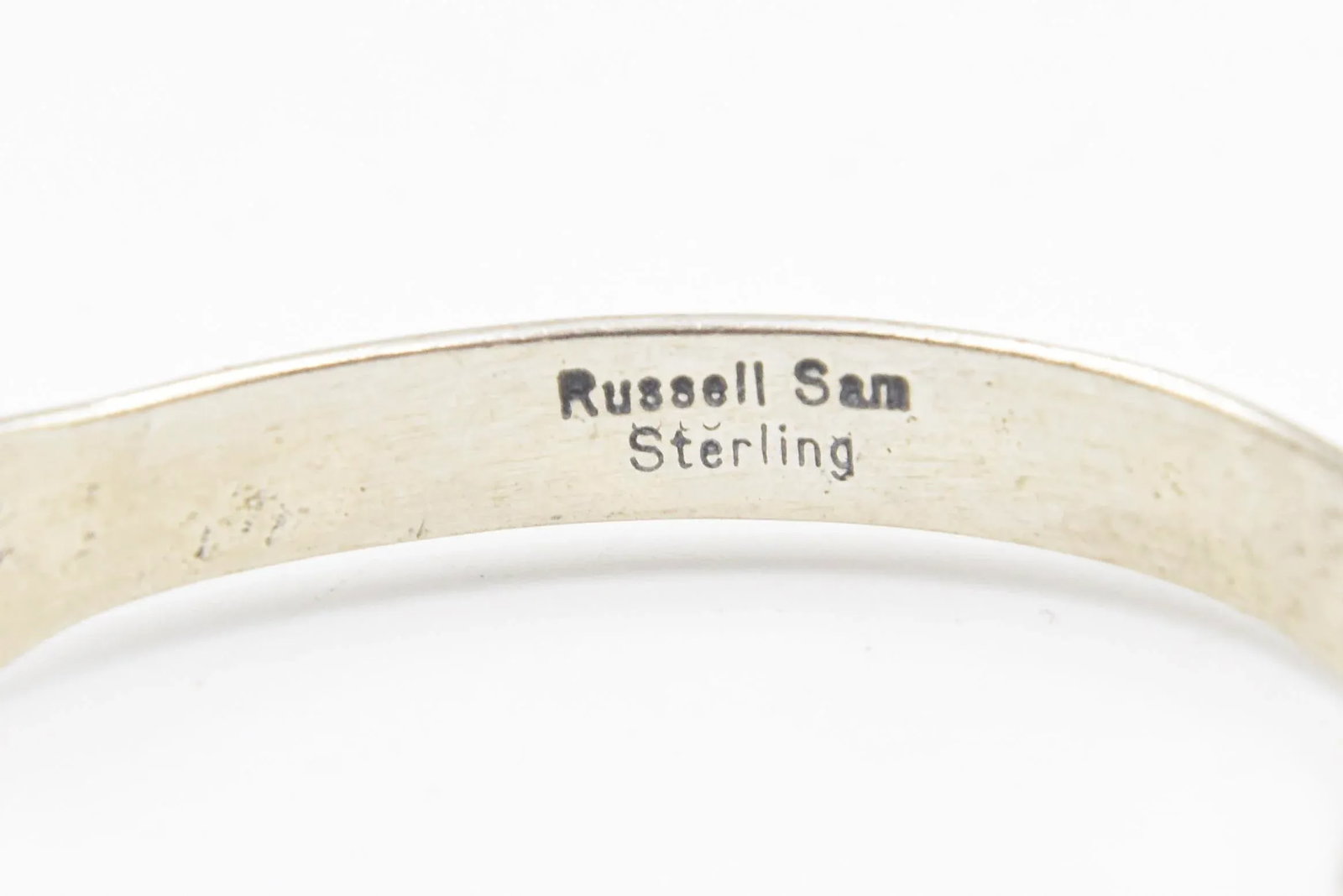 Vintage Navajo Native American Malachite Sterling Silver Cuff Bracelet by Russell Sam - 6