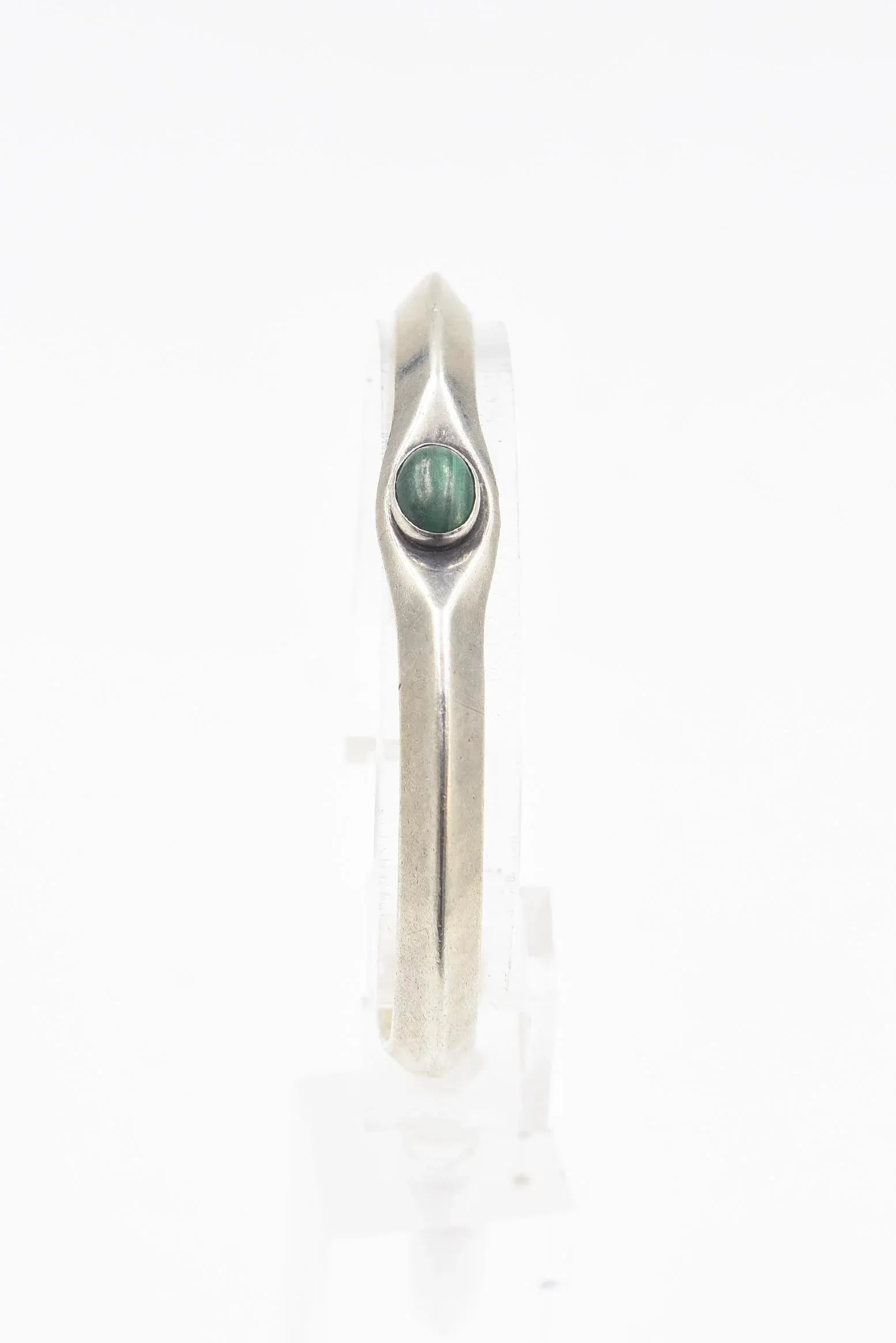 Vintage Navajo Native American Malachite Sterling Silver Cuff Bracelet by Russell Sam - 9