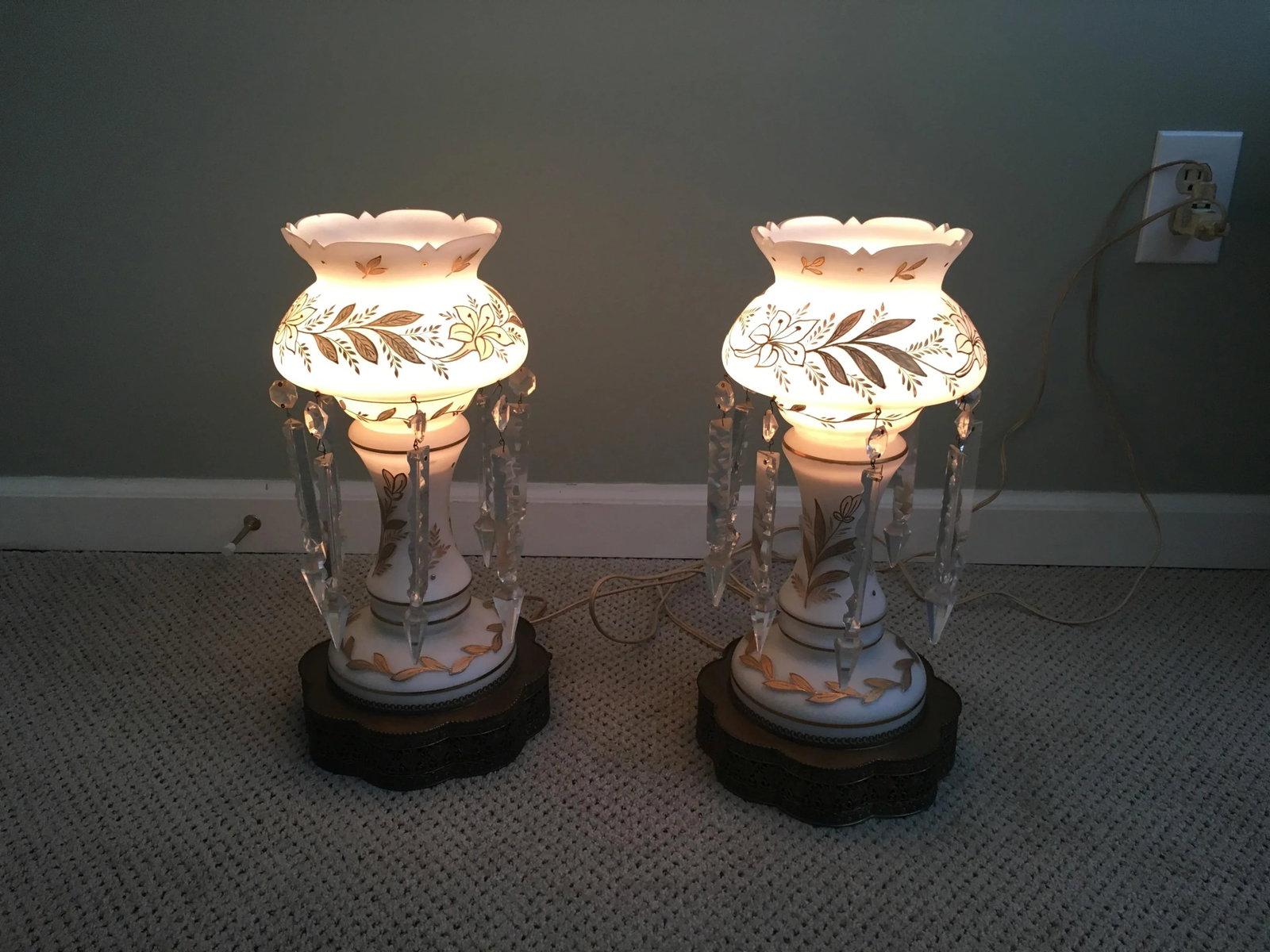 Vintage Crystal Lamps - A Pair - 5