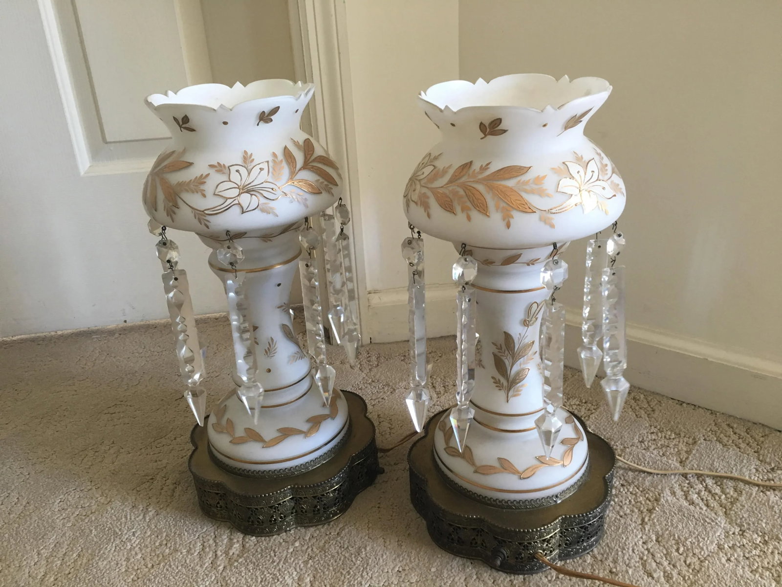 Vintage Crystal Lamps - A Pair - 7
