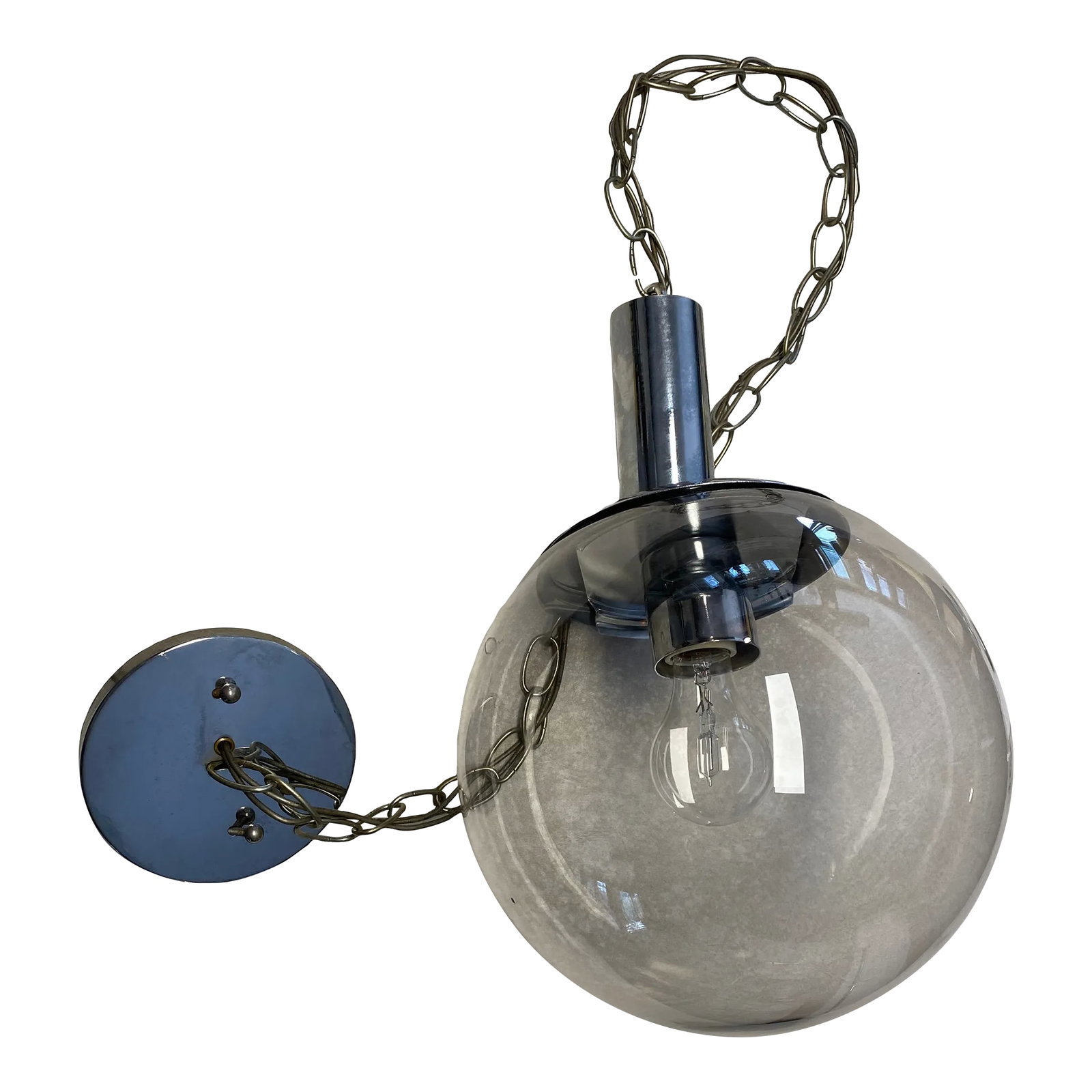 Retro 70's Smoked Glass Pendant Lamp Light Fixture Single Bulb (1 of 9)