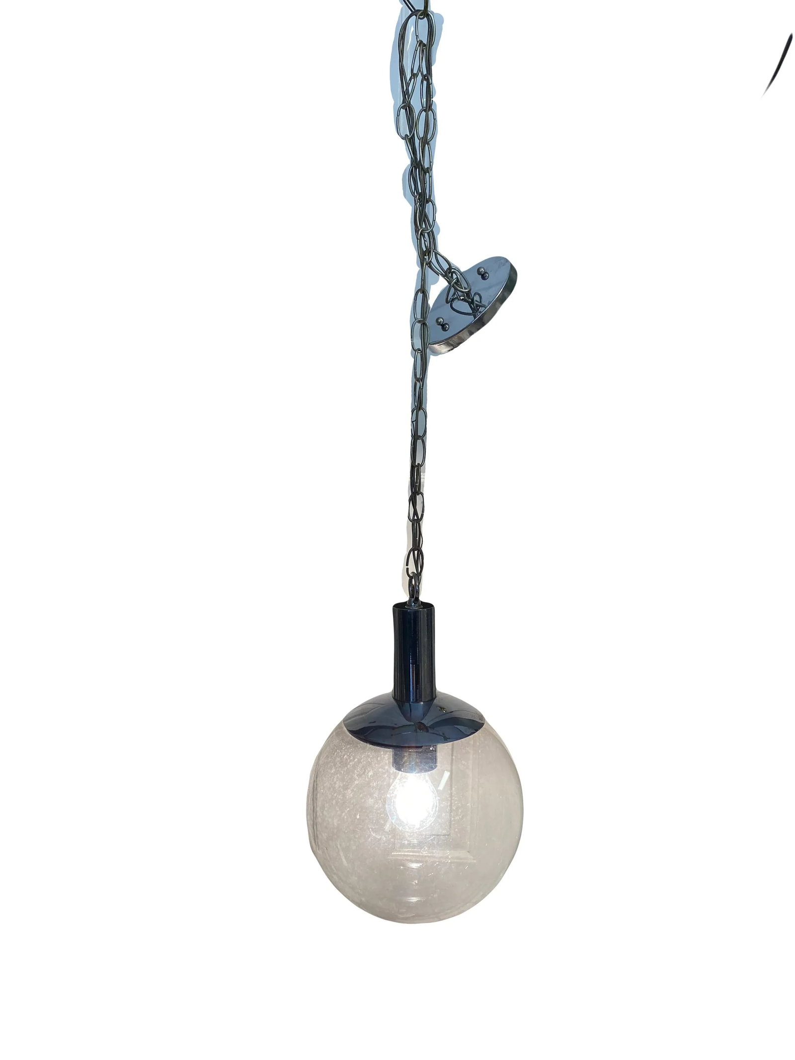 Retro 70's Smoked Glass Pendant Lamp Light Fixture Single Bulb - 2
