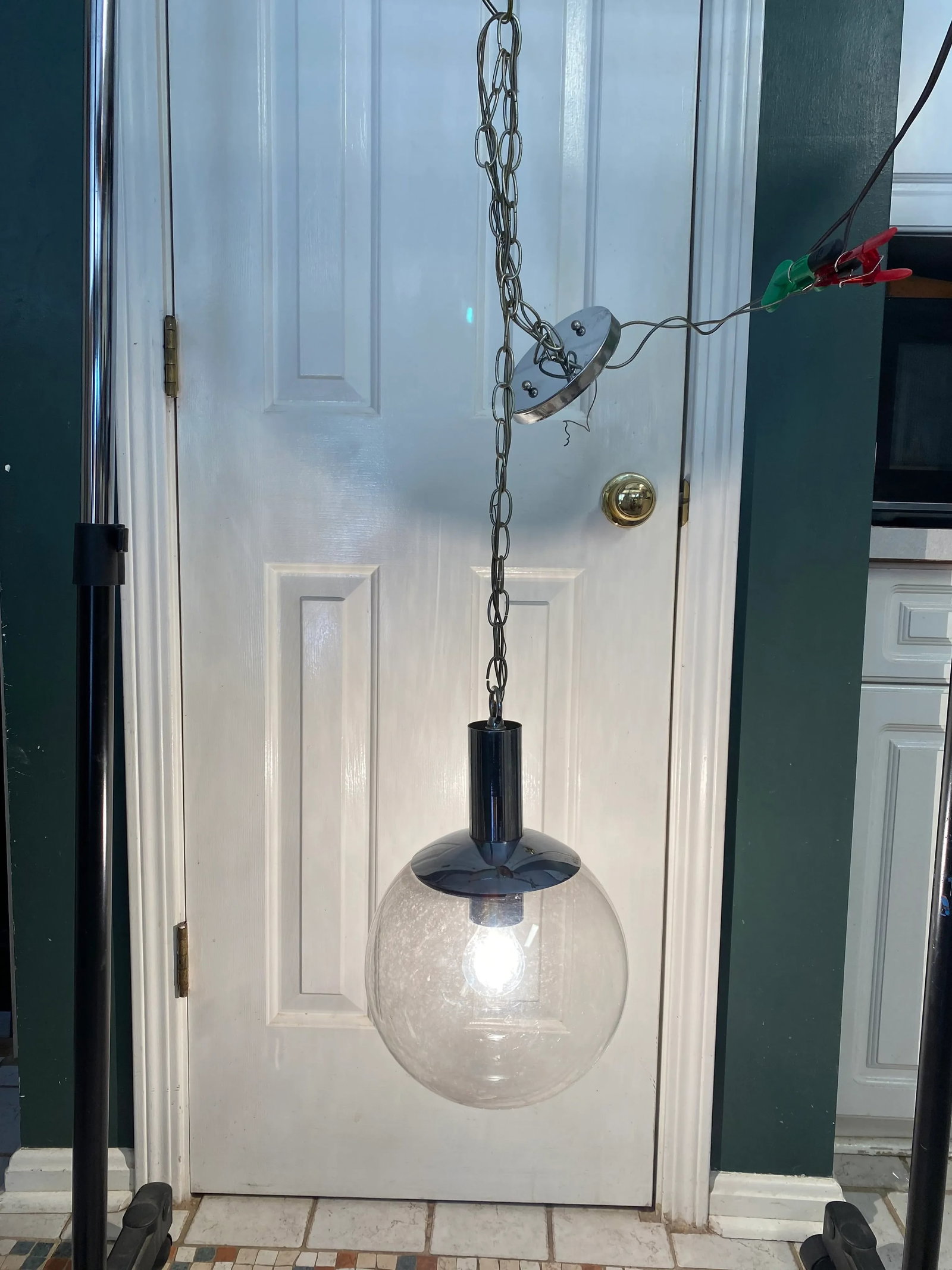Retro 70's Smoked Glass Pendant Lamp Light Fixture Single Bulb - 3