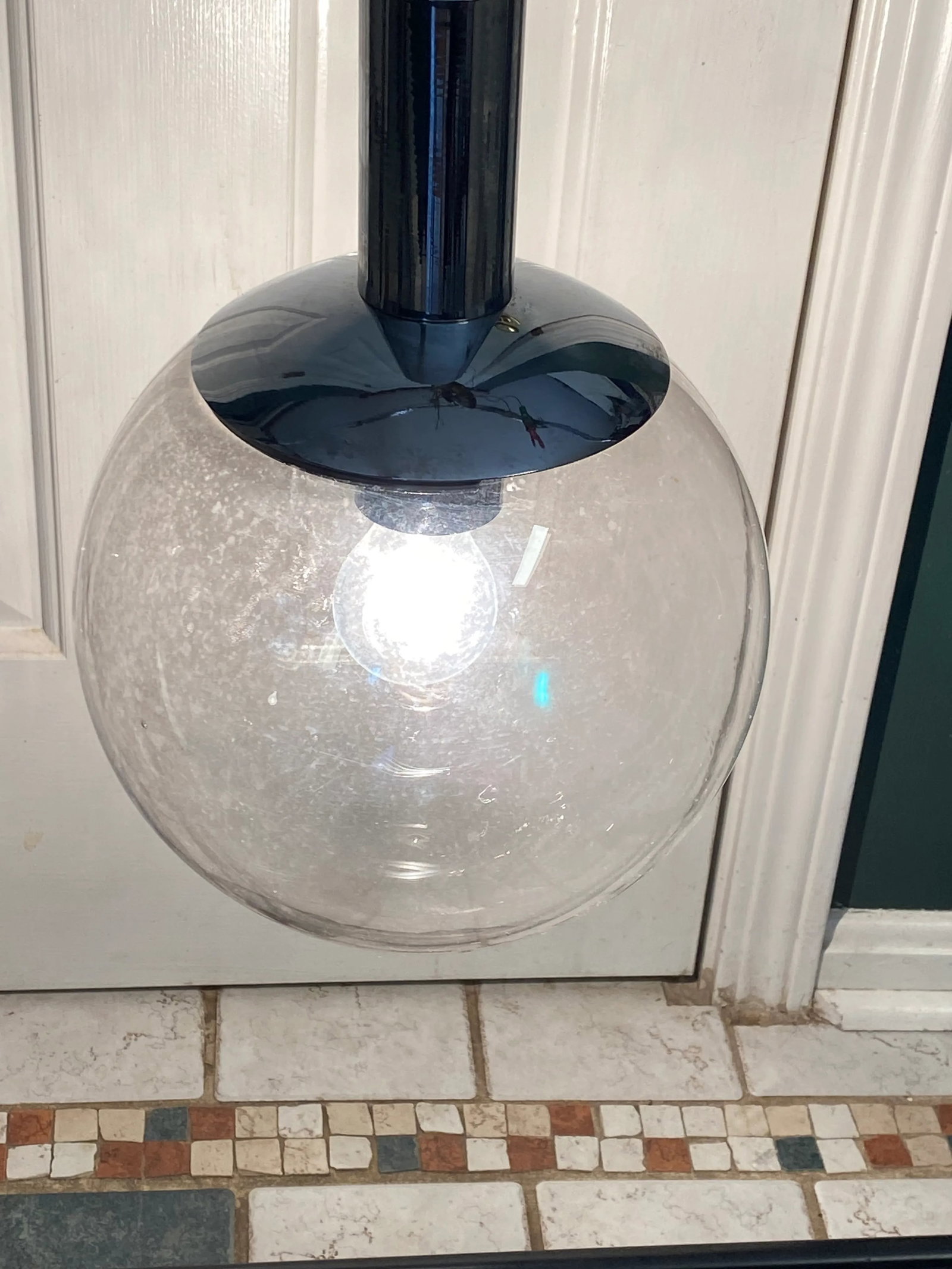 Retro 70's Smoked Glass Pendant Lamp Light Fixture Single Bulb - 5