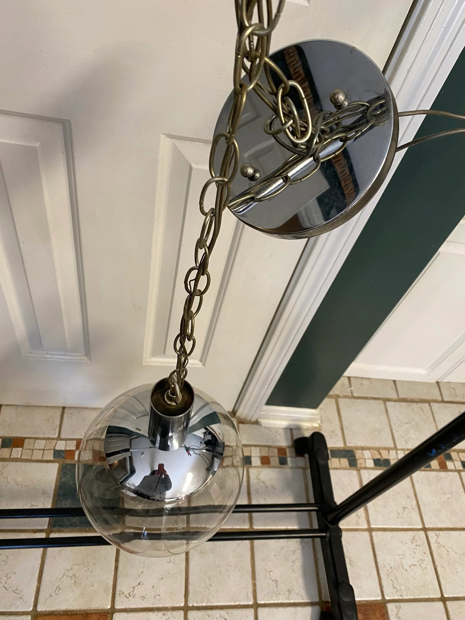 Retro 70's Smoked Glass Pendant Lamp Light Fixture Single Bulb - 6