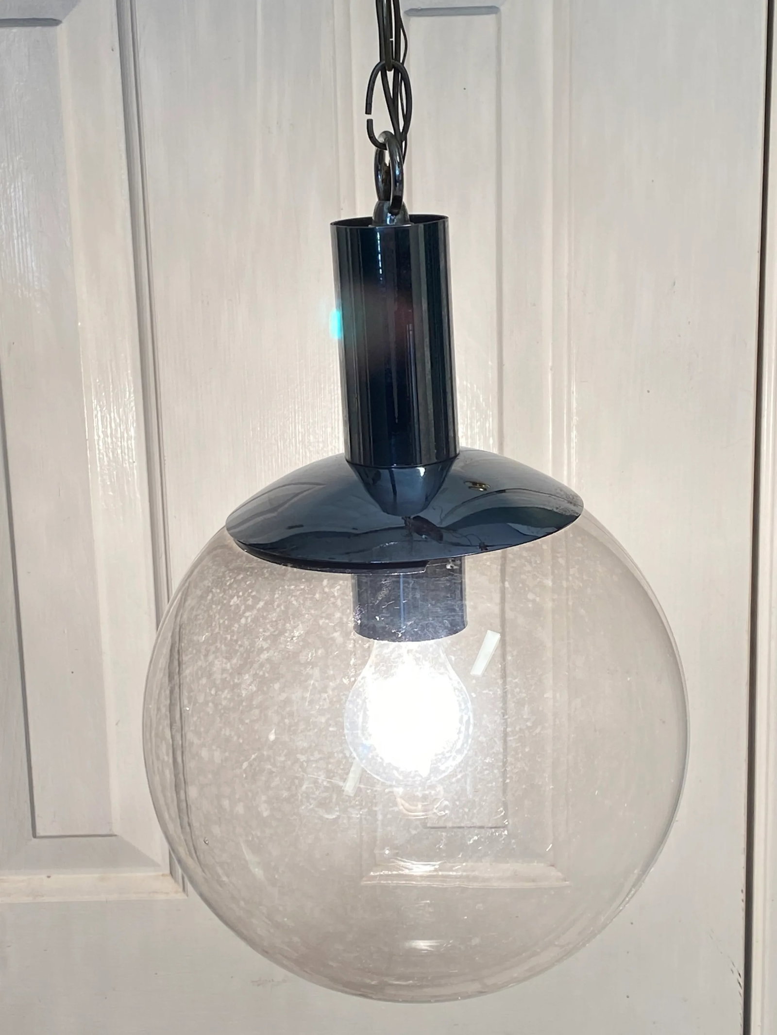 Retro 70's Smoked Glass Pendant Lamp Light Fixture Single Bulb - 7